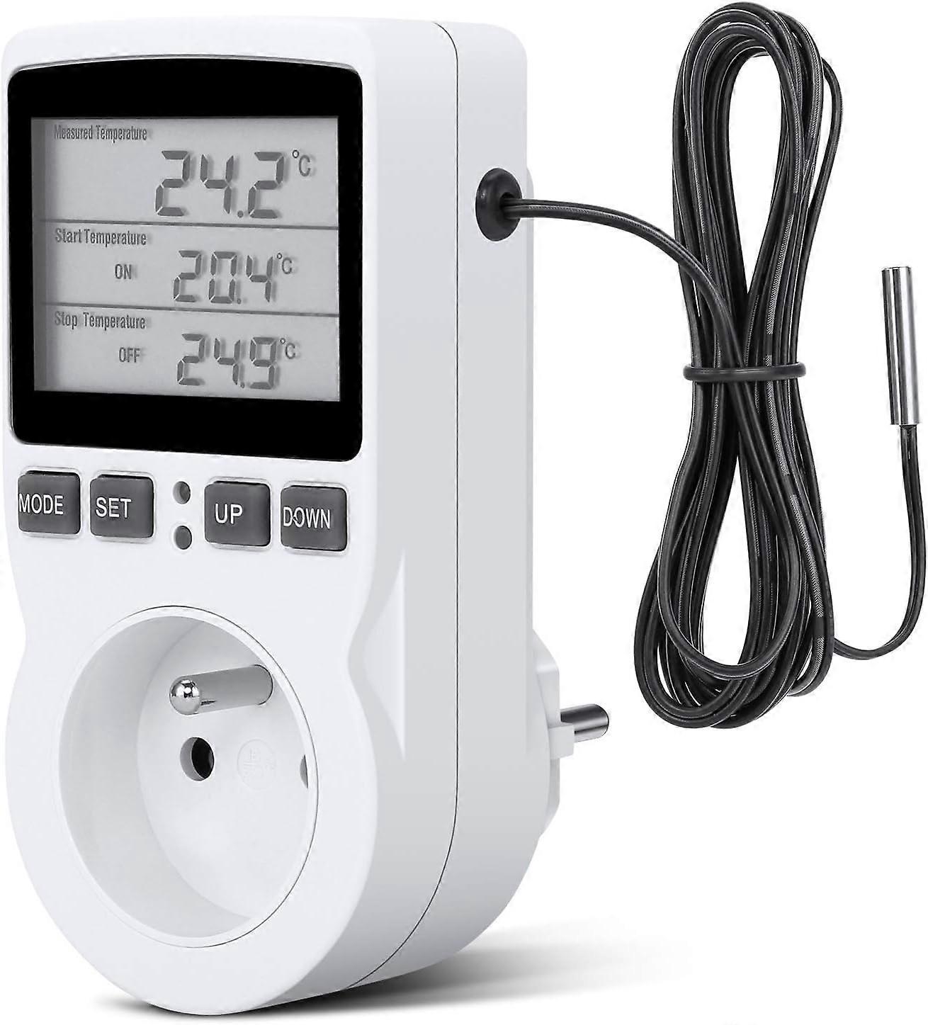 Digital Thermostat with Backlit Display for Wide Application, Heating Cooling Control, Cycle Timer, and Countdown Function (16A, 100-250V)