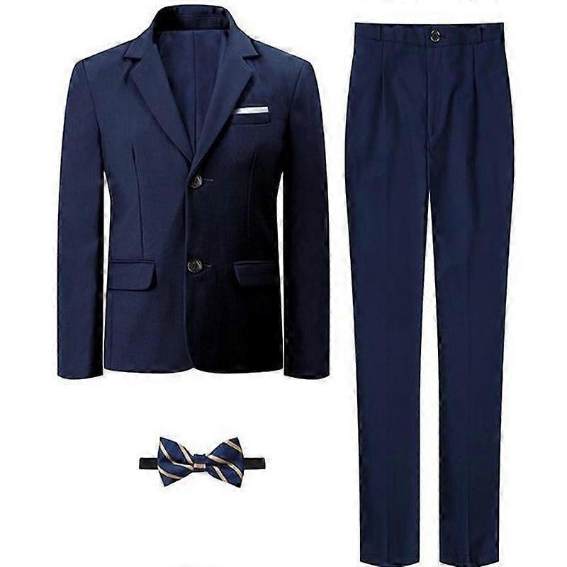 3 stuks jongens trouwpak - blazer + broek + vlinderdas - formele kleding - marineblauw - 10 - 16 jaar
