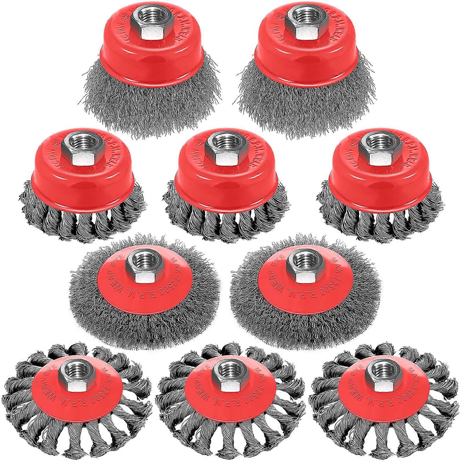 10pcs Wire Wheels for 4 1/2 Angle Grinder with 5/8' Thread Arbor Brush Cup Set