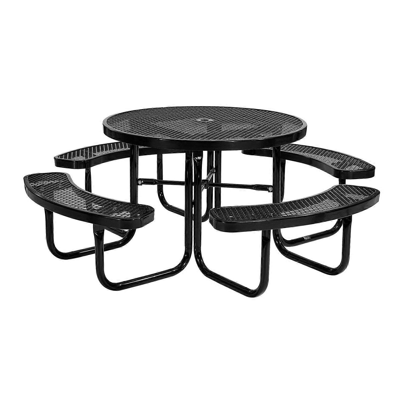 Durable Outdoor Picnic Table Set, Weather-Resistant Patio Dining Furniture with Steel Frame, Round 46" Table and Bench Set