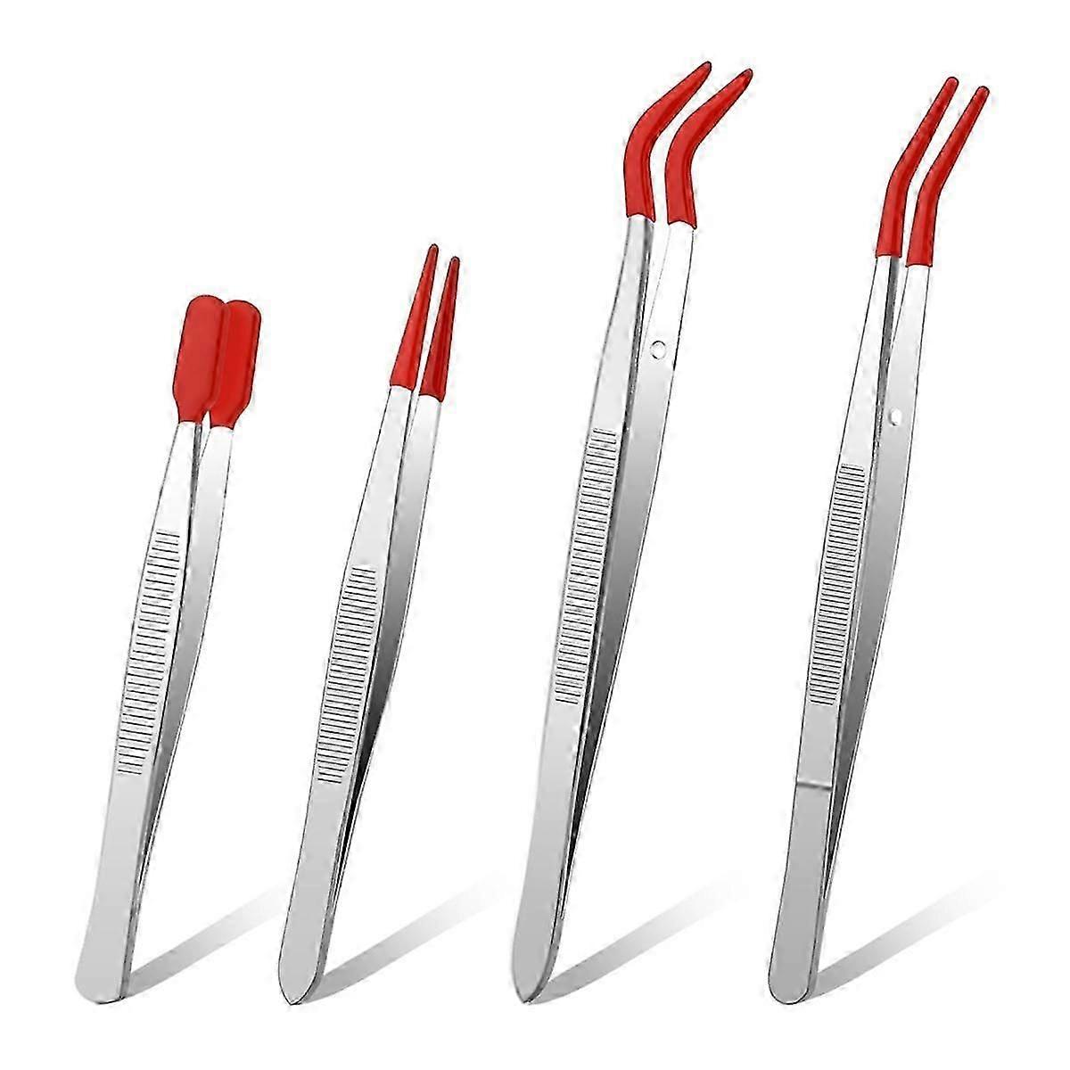 4Pcs Rubber-Tip Tweezers Set, PVC Coated Straight Tweezers for Precision Work