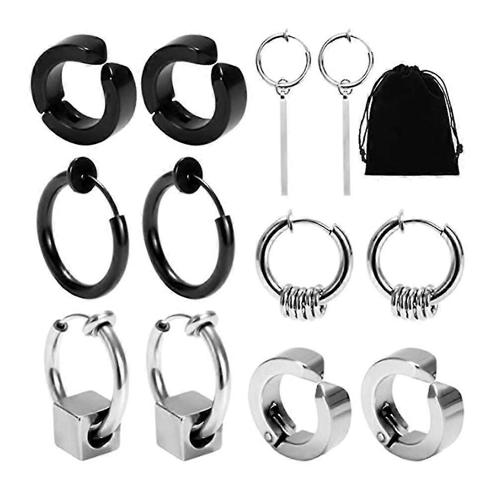 6 Pairs Men Ear Clip Stainless Steel Ear Bone Clip Non Piercing Clip On Earring