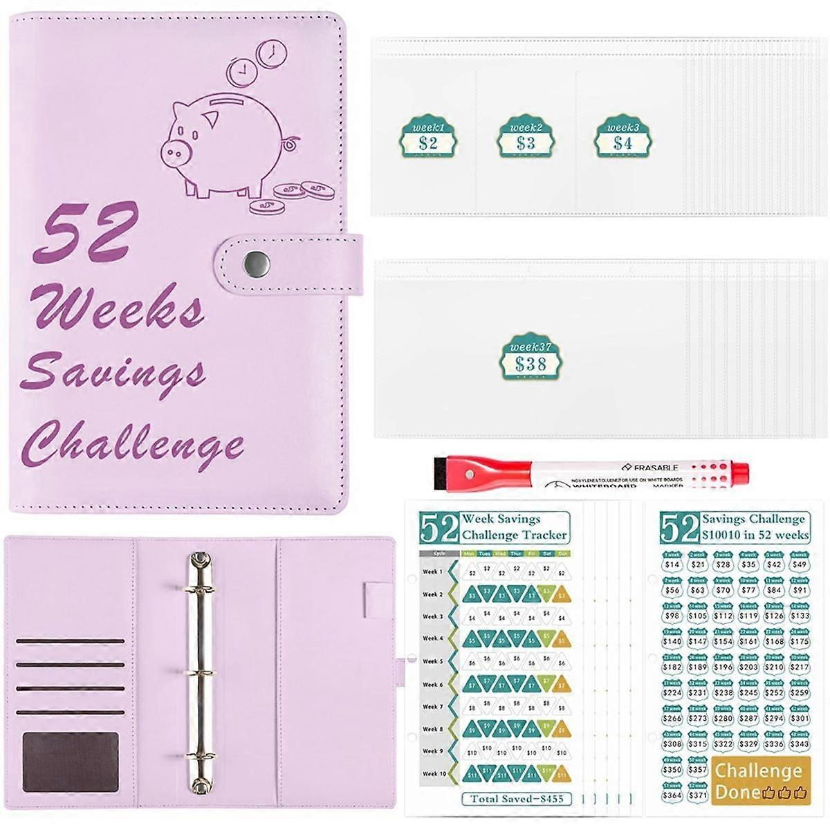 52 Week Money Saving Challenge Binder with Savings Challenges Book Cash Envelopes for Budget Planner Financial Purple