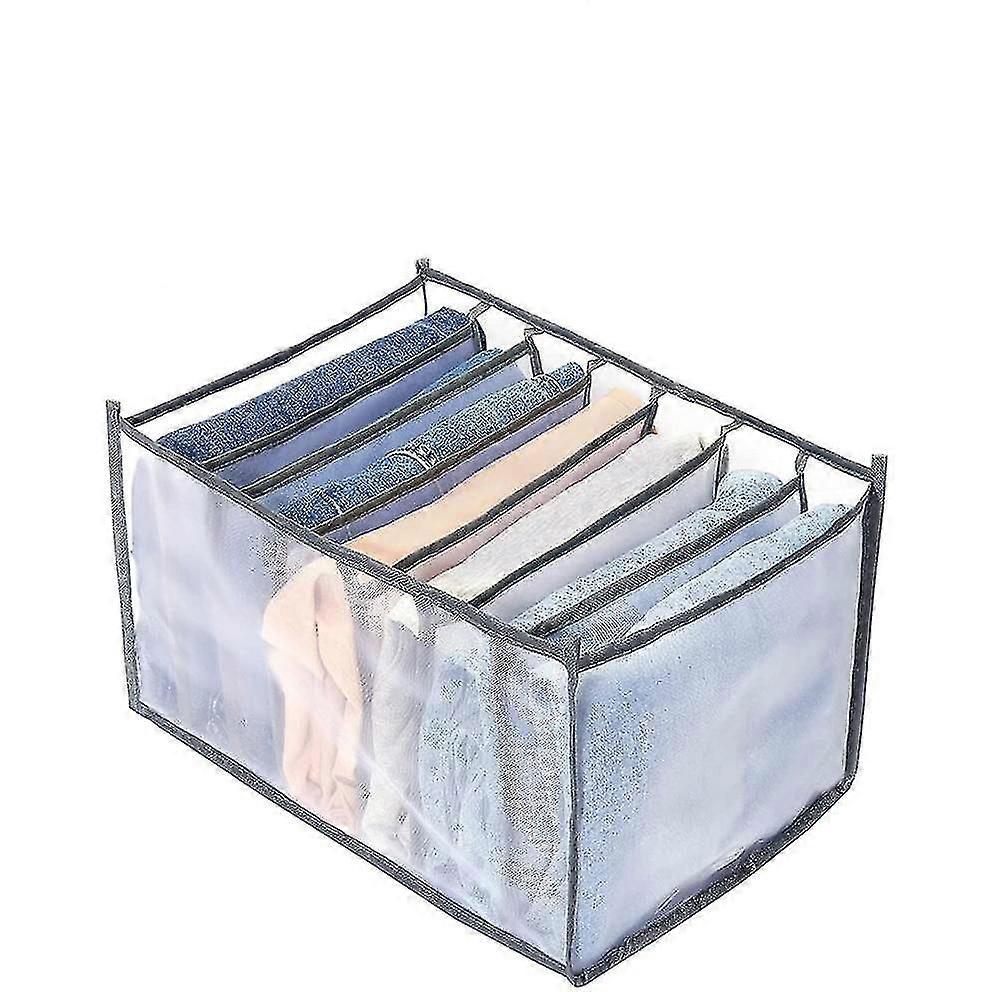 Upgraded Drawer Organizers for Clothing, Wardrobe Clothes Organizer, Large 7 Grids(Grey Net Yarn)