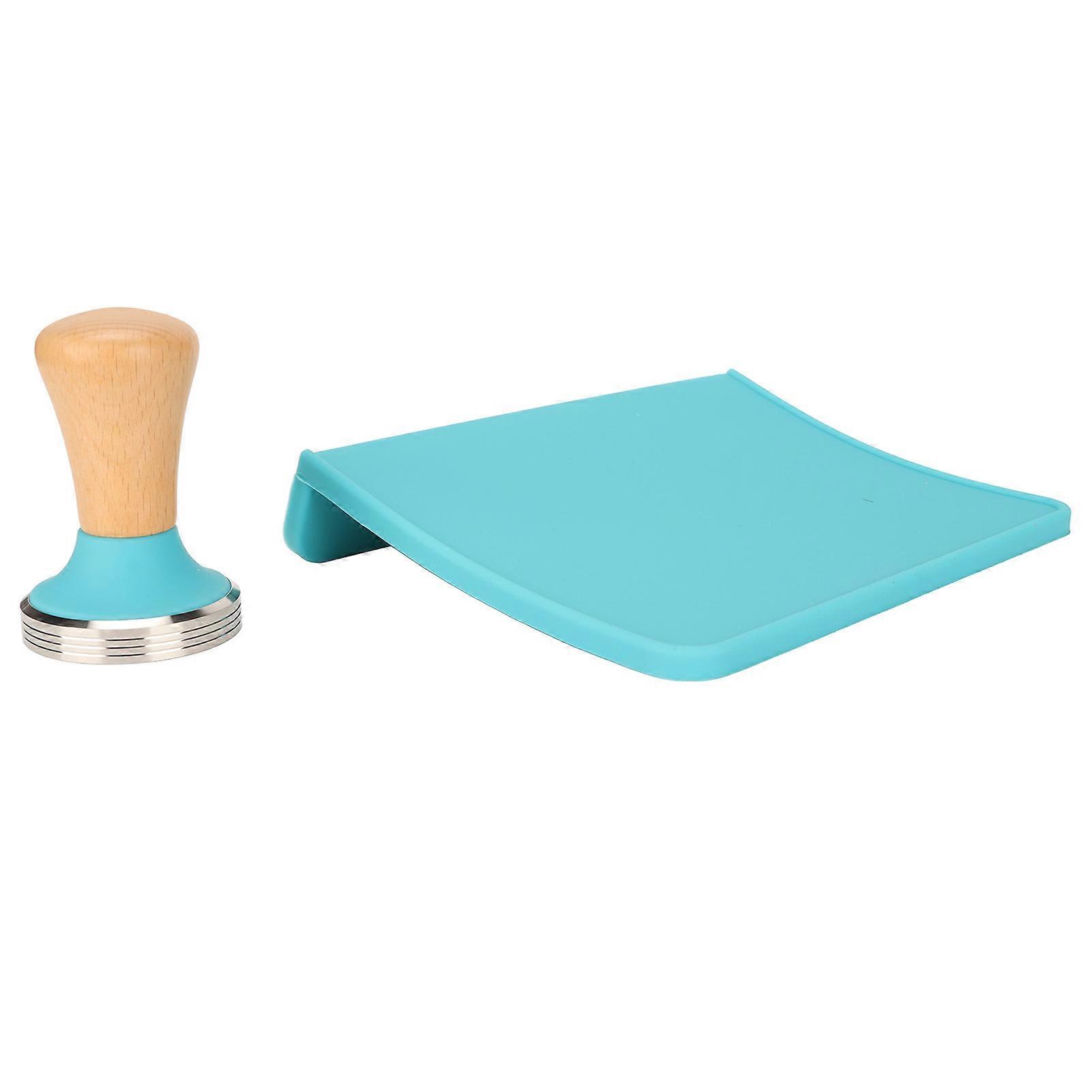 2Pcs Tamping Mat Silicone Coffee Pad with Beech Handle Tamper Set Kit for Home Office