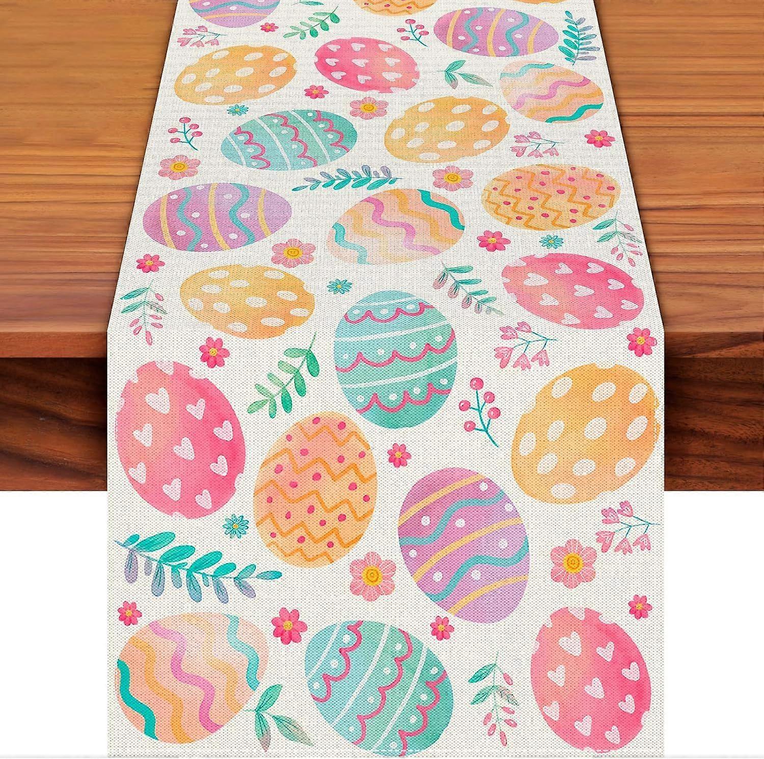 2025 Latest Model Easter Egg Table Runner 72 x 13 Inch, Colorful Shaped Egg Pattern Tablecloth for