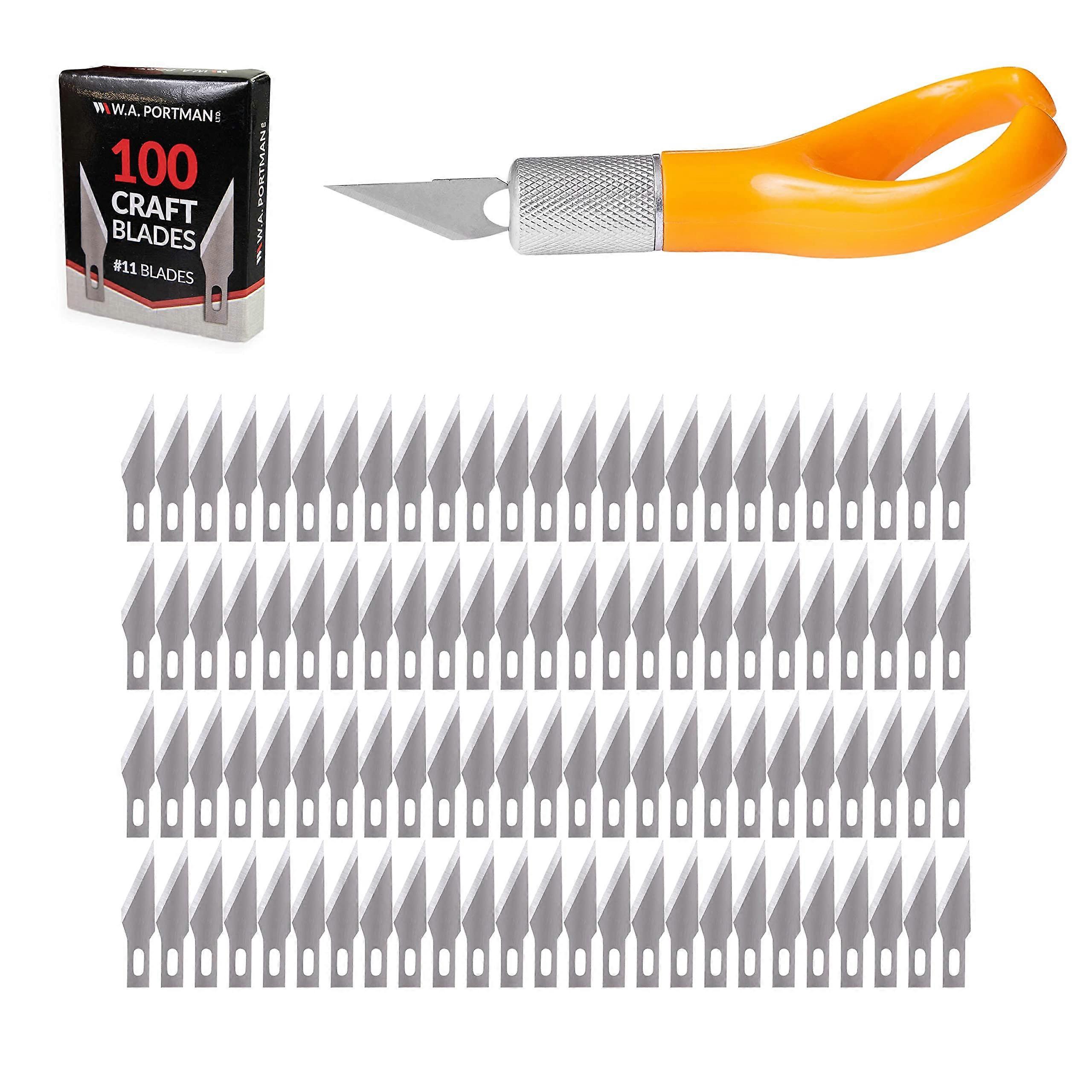 WA Portman Finger Knife Set - Ergonomic Hobby Knife with 100 Replacement #11 Steel Precision Blades for Crafts and DIY