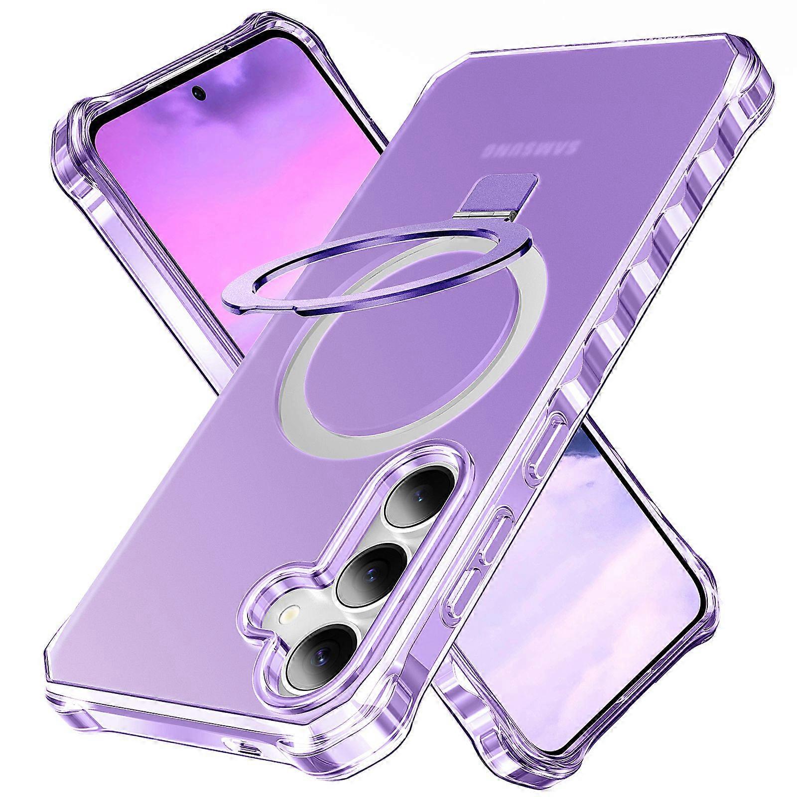 Compatible with Samsung Galaxy S24 Case with Magnetic Ring Stand,Full Camera Lens Protector-Purple