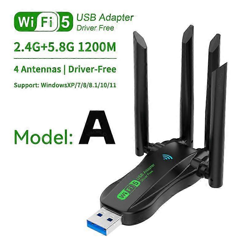 VAORLO 1200Mbps WiFi USB Adapter WiFi5 Dual Band 2.4G+5.8Ghz 4 Antenna Dongle USB3.0 High-Speed Wireless