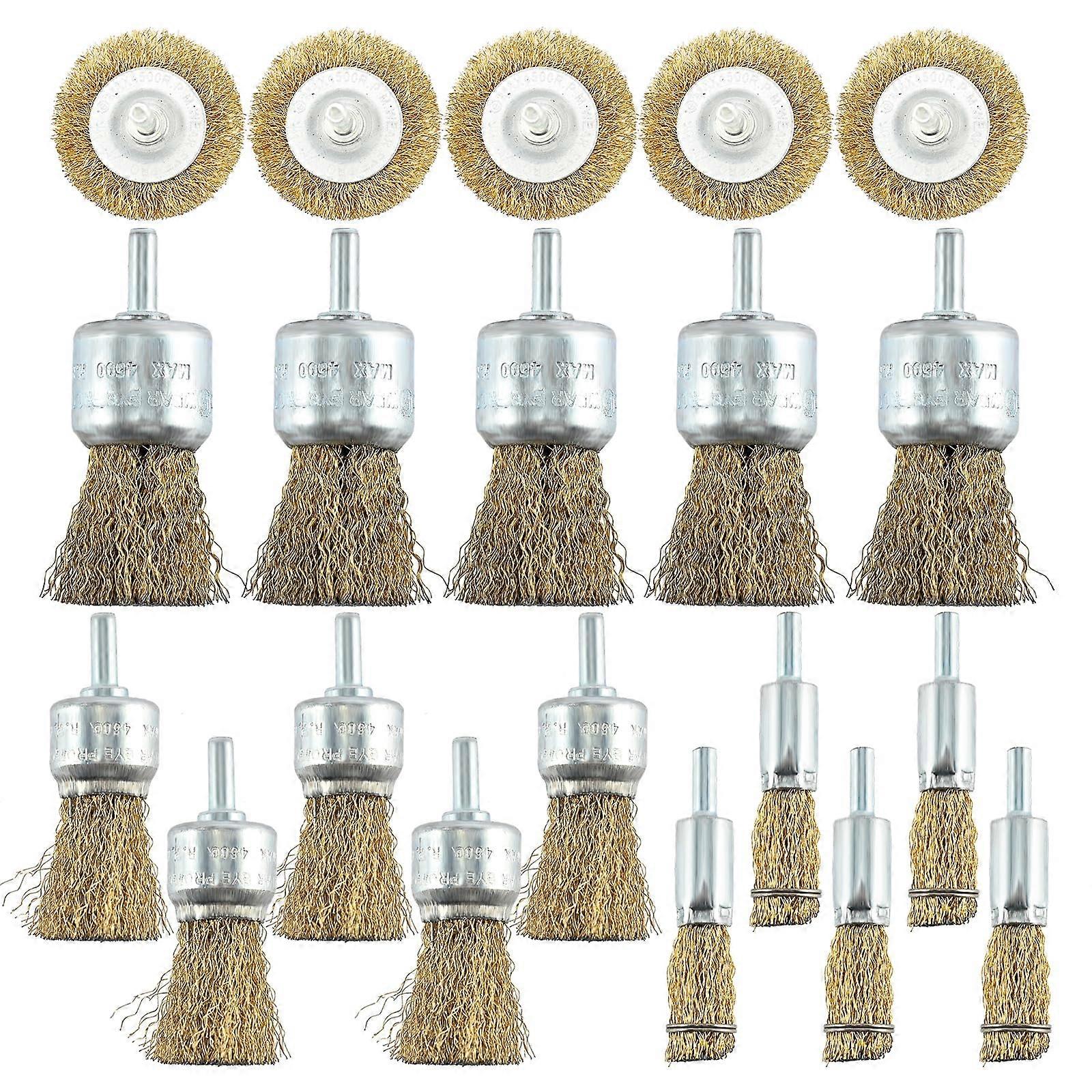 20Piece Brass Wire Brushes and Cup Wheels Set, 1/4 Inch Shank for Rust Removal