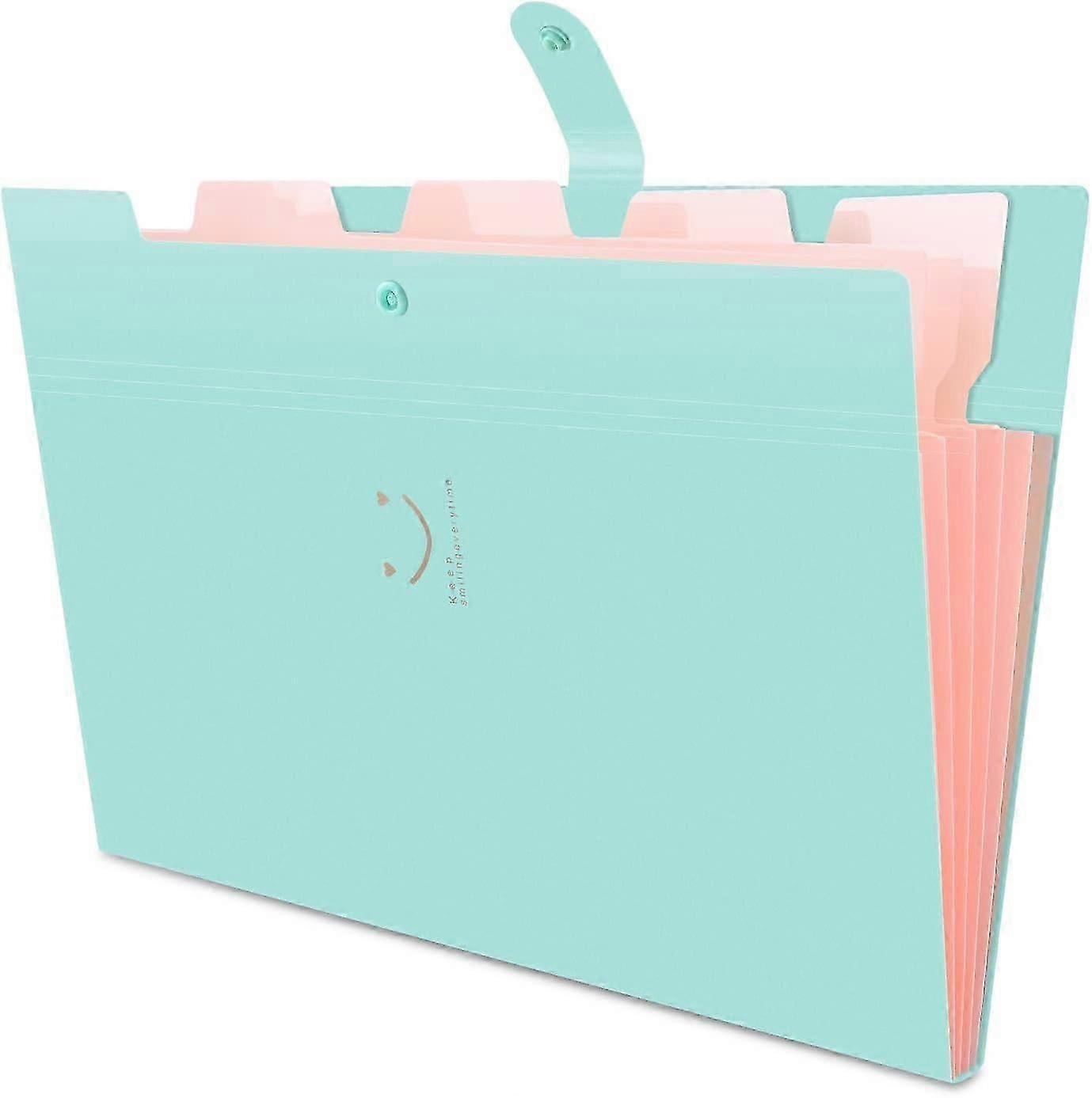 A4 Accordion File Folder with 5 Pockets, Buckle Closure - Blue & Green Organizer