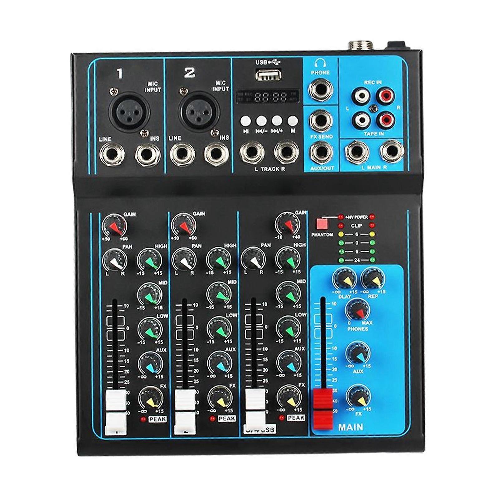 DJ Mixing Board 4 Channel Mixer Small Audio Mixer EU Adapter Durable Black