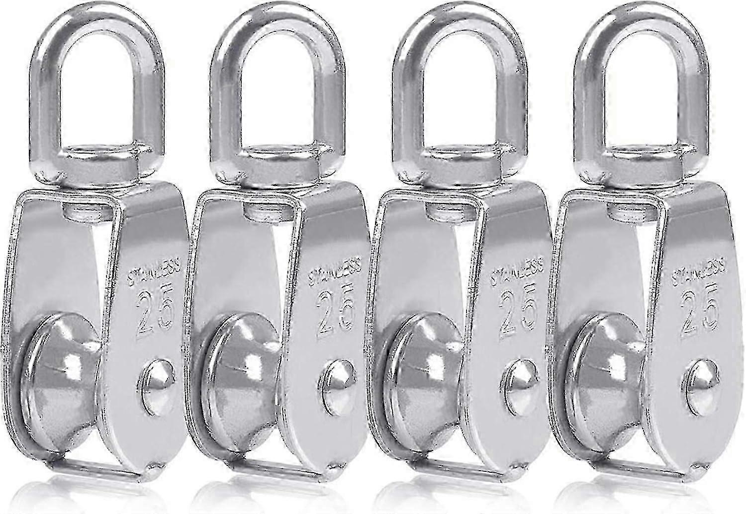 4 قطع 25 مم فضة 304 الفولاذ المقاوم للصدأ M25 كتل بكرة هوك 150 كجم تحميل