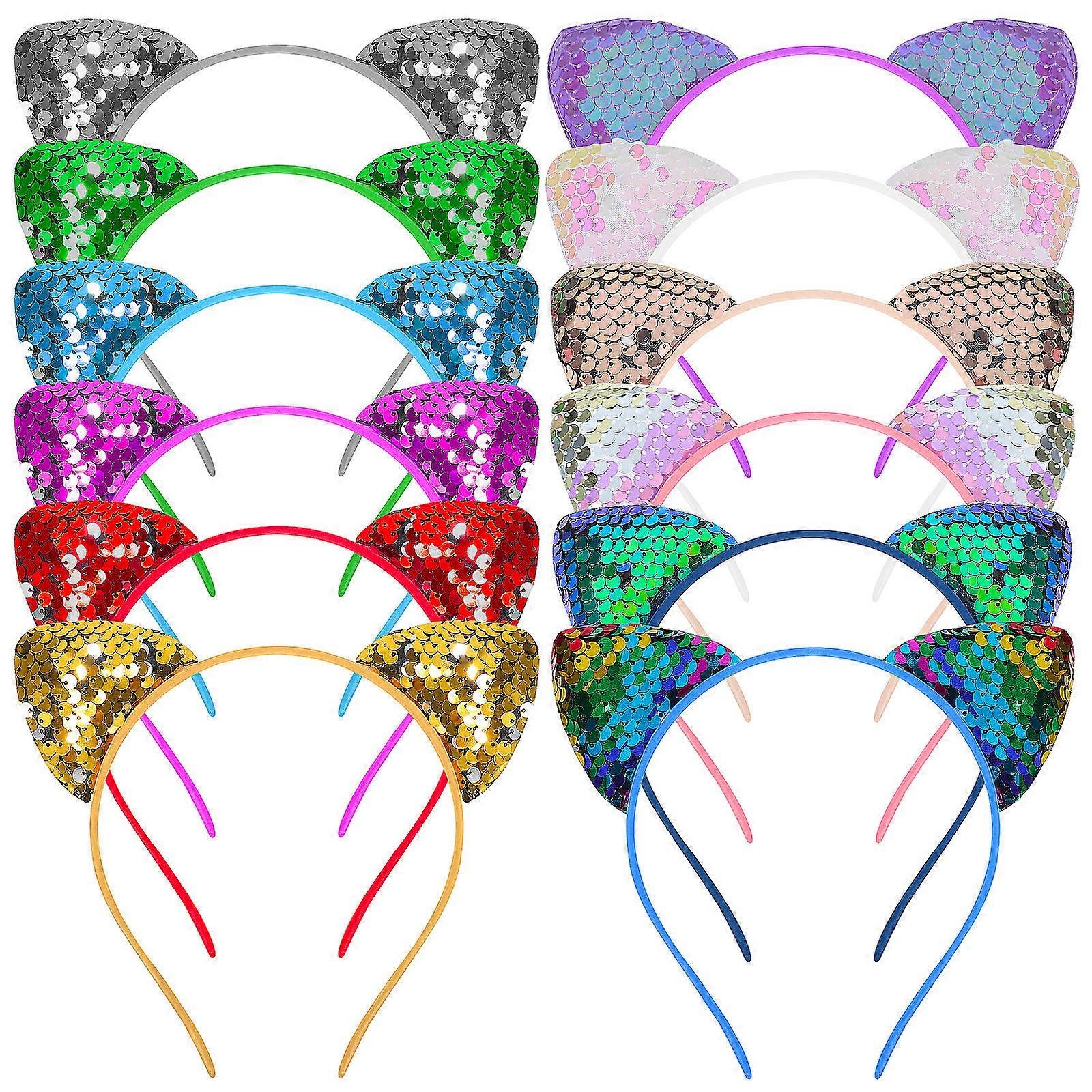 12pcs Sequin Cat Ear Headbands – Lightweight & Comfortable Hair Accessories for Women, Perfect for Cosplay, Party & Costume Decorations with Shiny