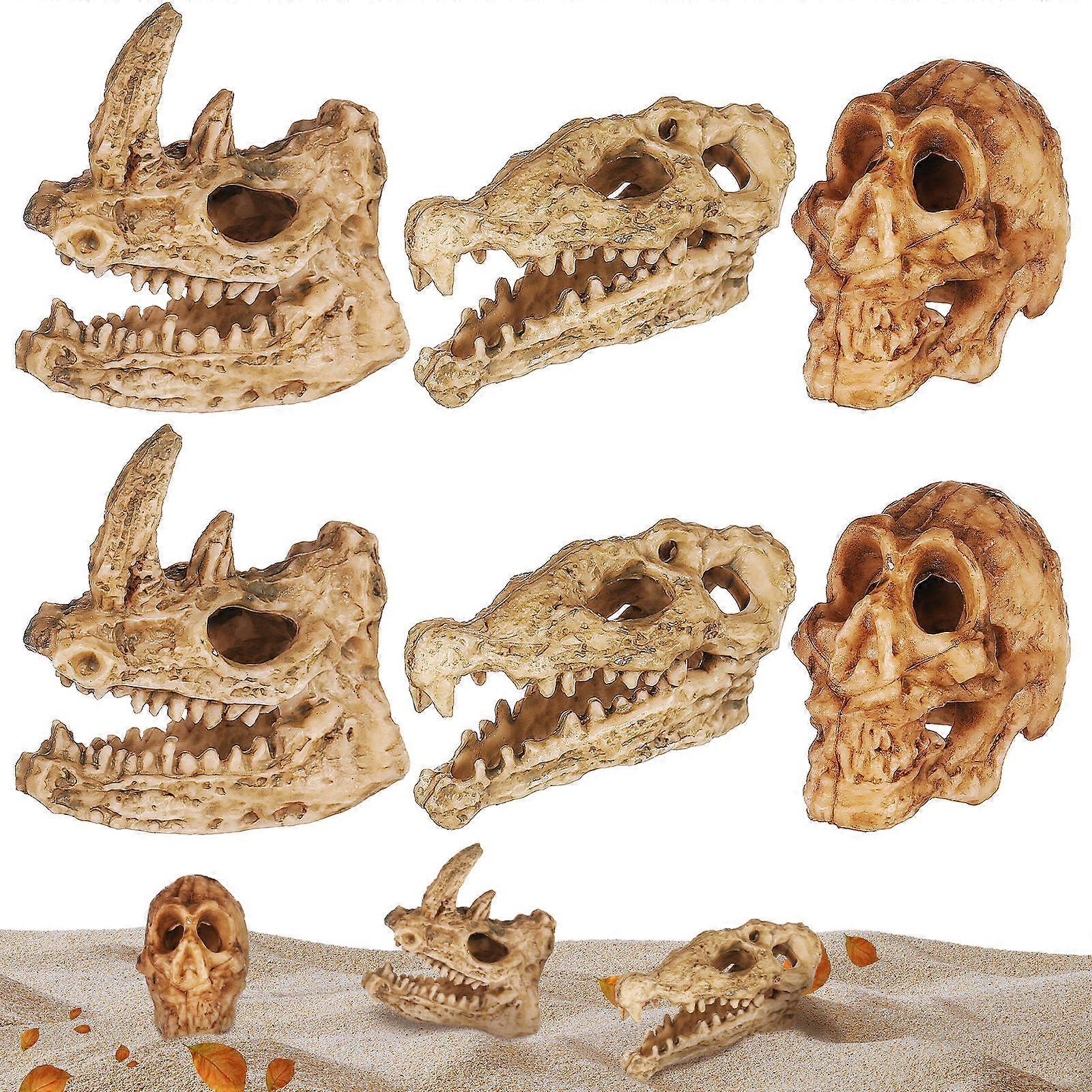6 قطع واقعية تماثيل جمجمة لحوض السمك والديكور المنزلي - زخارف جمجمة مصغرة للمناظر الطبيعية الدقيقة ، تصميم مصنوع