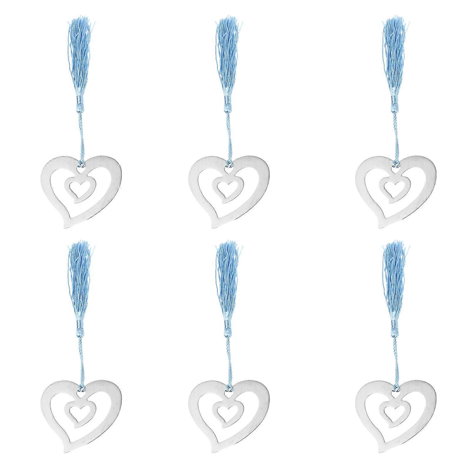 Heart Shaped Bookmarks Tassel Reading Aid Decorative Design Assorted Color 6Pcs