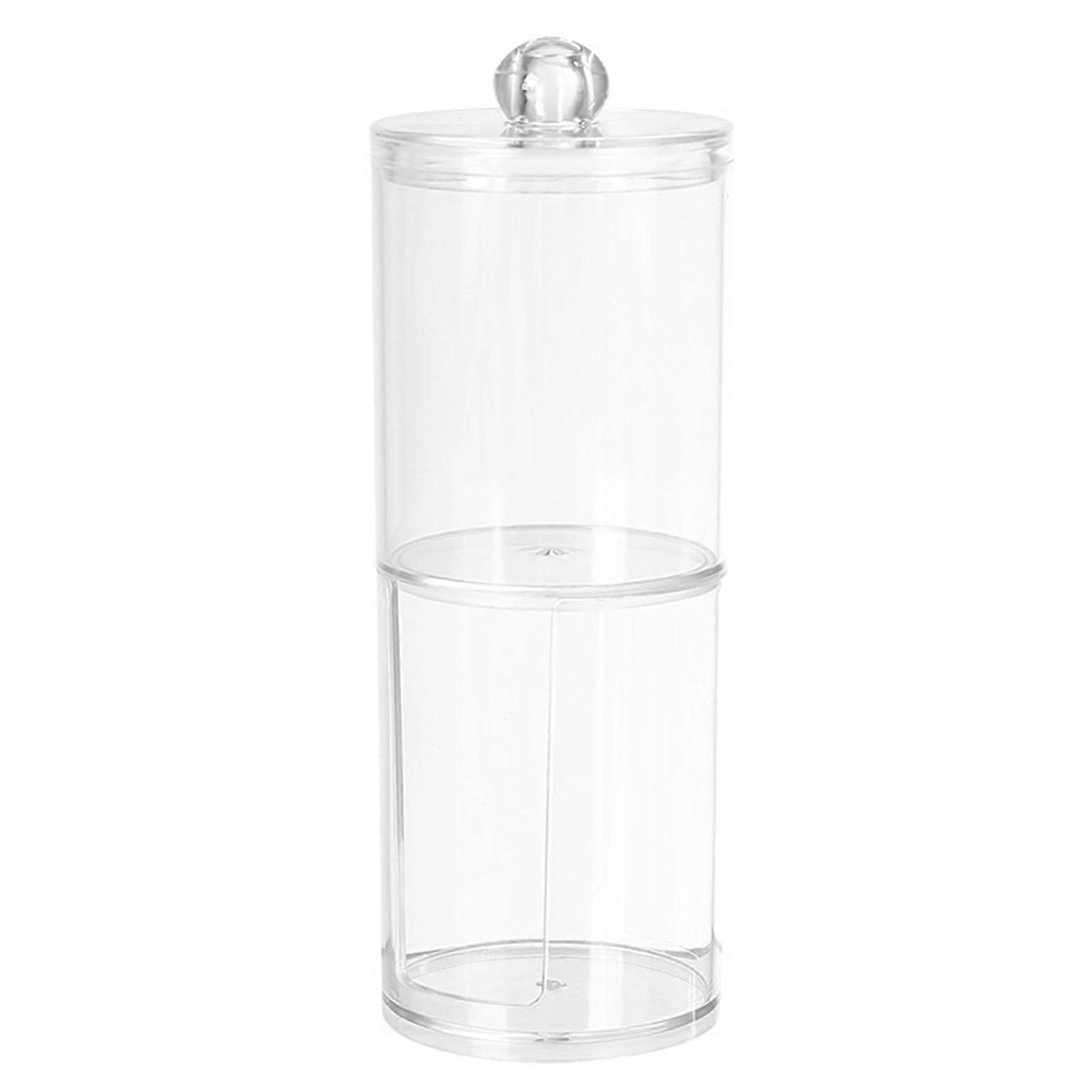 cotton swab organizer round plastic transparent 2 layer with lid for bathroom 19x7cm