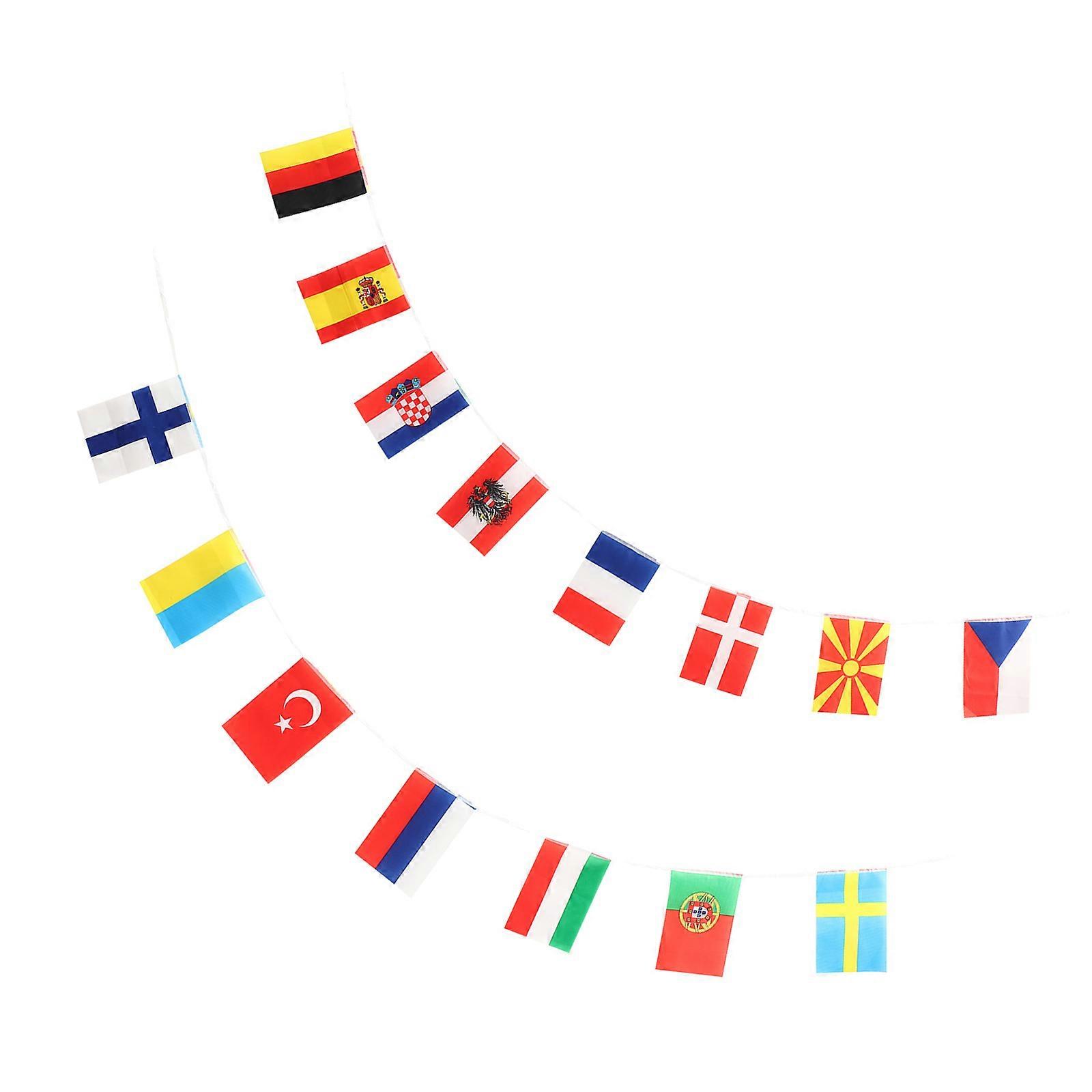 2 Strings Long Design Countries Flags Banner for Sports Party Decoration Ideal for Soccer Events, International Celebrations & Themed Parties in