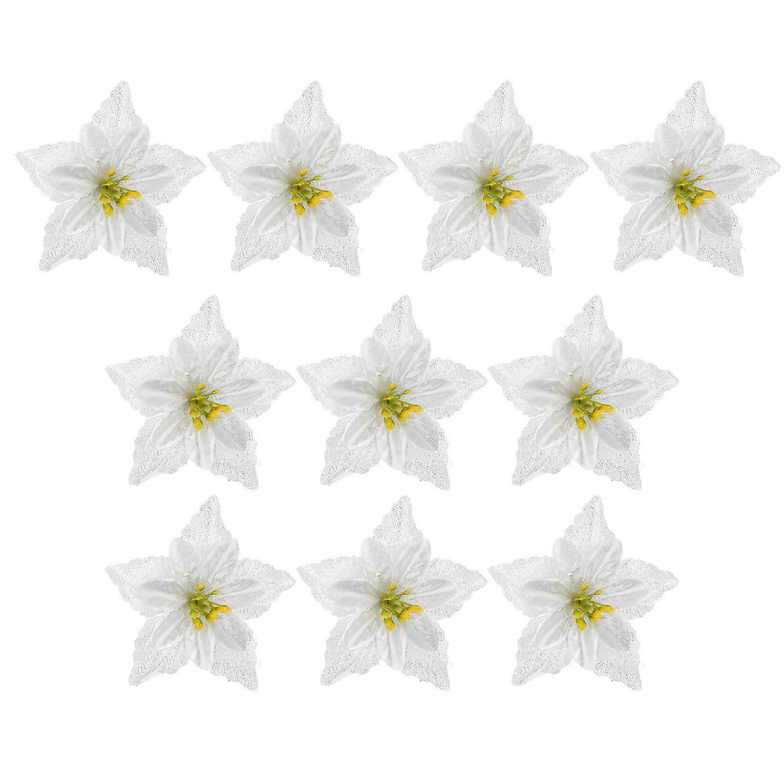 10pcs Double Sided Artificial Christmas Flowers, White Faux Hanging Ornaments for Tree, Holiday, Wedding Decor