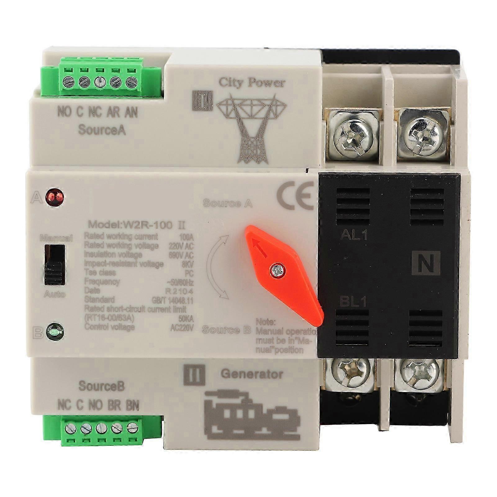 W2R-100 Dual Power Automatic Transfer Switch 2P 100A 50Hz Power Transfer Switch