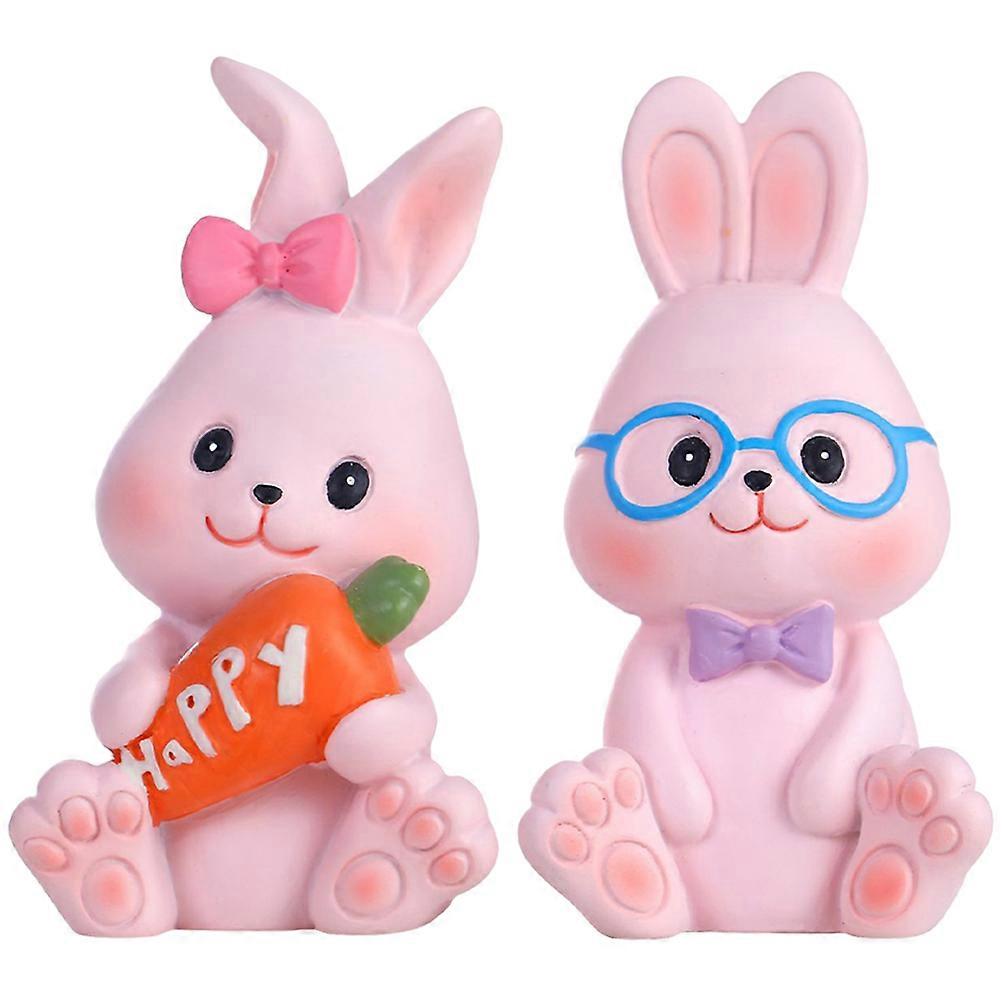 Bunny Cake Topper Miniature Figurine Assorted Color Desktop Decoration 4X3CM 2Pcs
