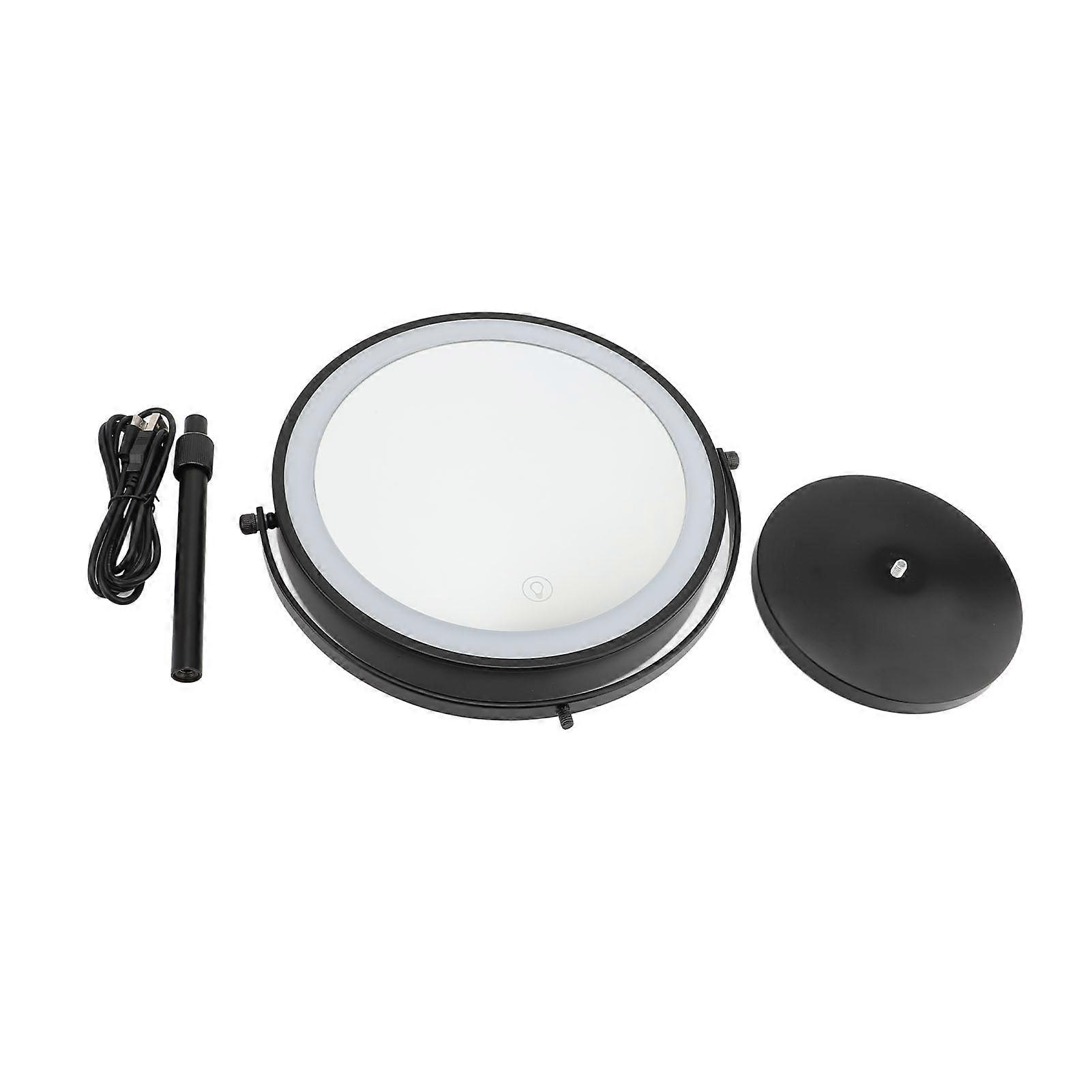 Miroir de maquillage lumineux 22 cm, hauteur réglable, double face, grossissant, avec 3 lumières LED de couleur, noir, grossissement x10