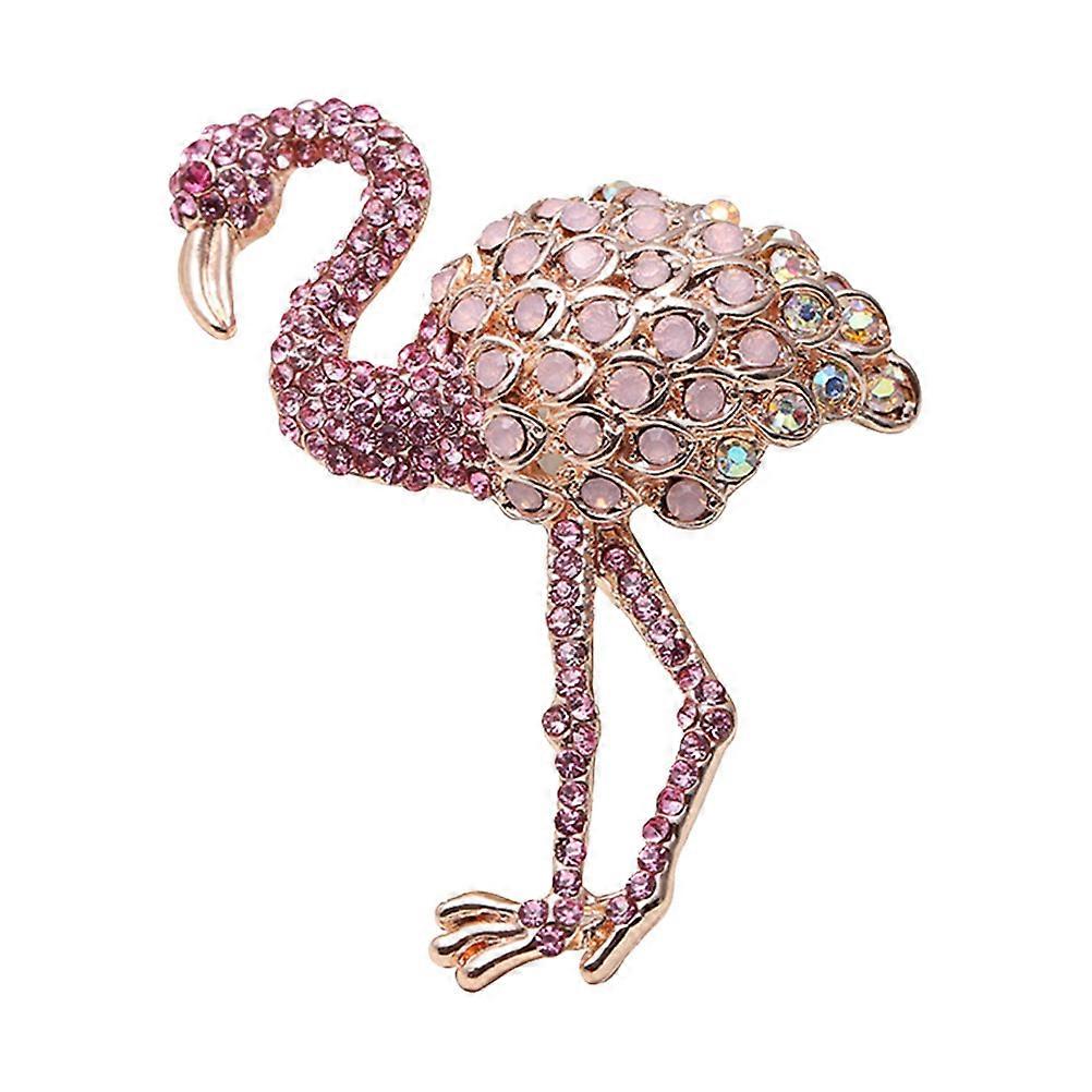 Elegant Crystal Flamingo Alloy Brooch for Women – Multi Purpose Fashion Accessory for Parties, Weddings & Daily Wear – Pink
