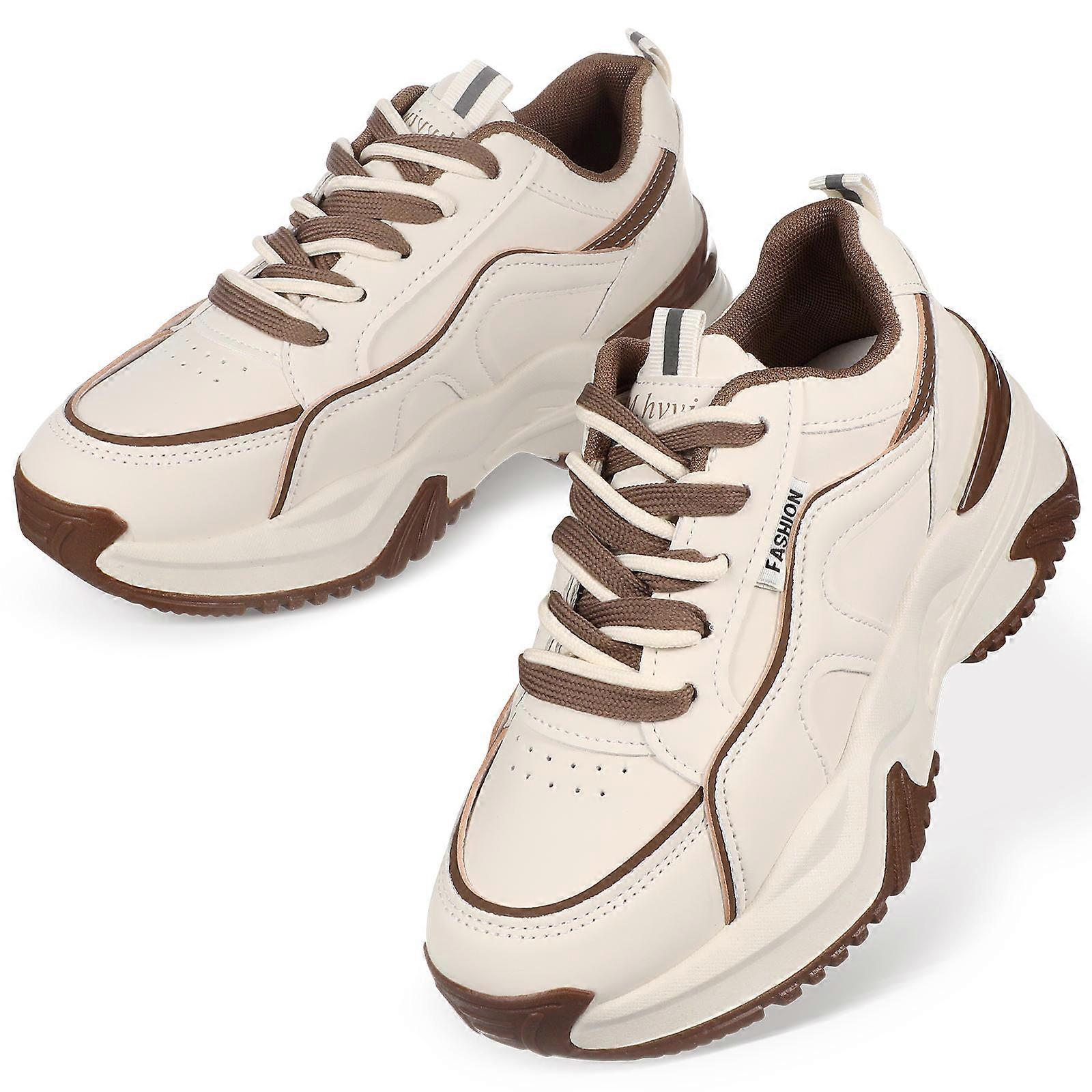 Womens Court Sneakers Tennis Shoes For Daily Commuting Khaki Leather Comfortable for Extended Wear 1 Pair