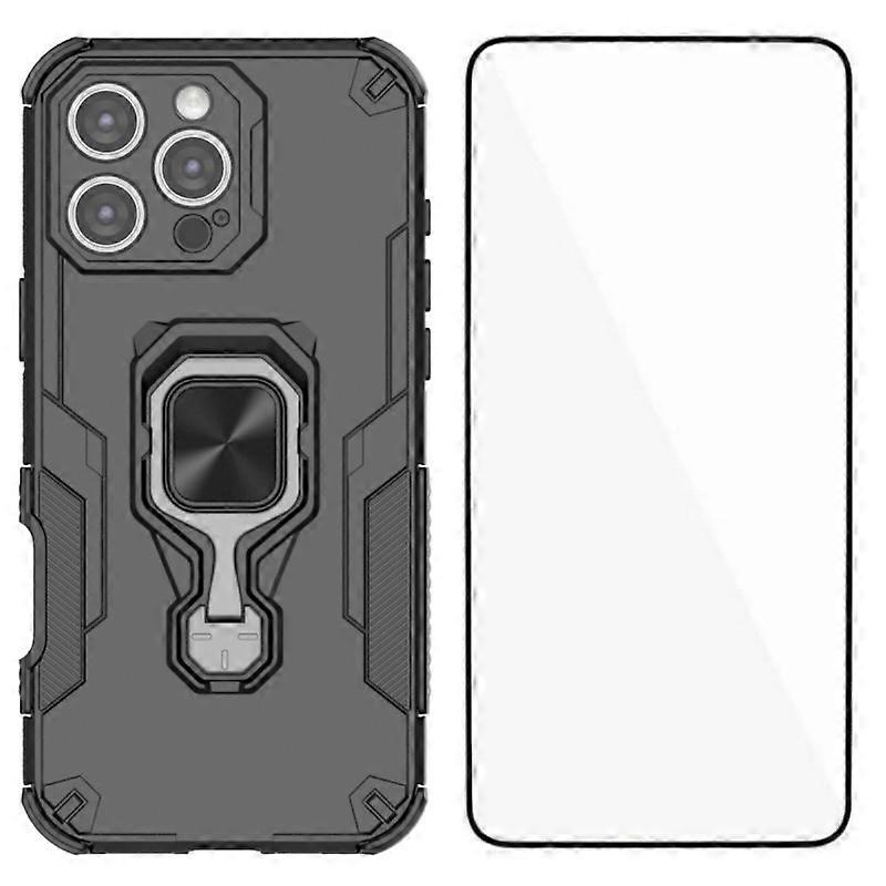 غطاء حافظات لجراب هاتف iPhone 16 Pro Max WANLONFENG PC TPU غطاء خلفي مع زجاج مقسى - أسود