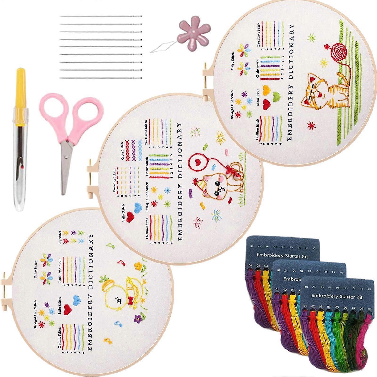 Embroidery stitch practice set with hoop, scissors, needle threader, seam ripper