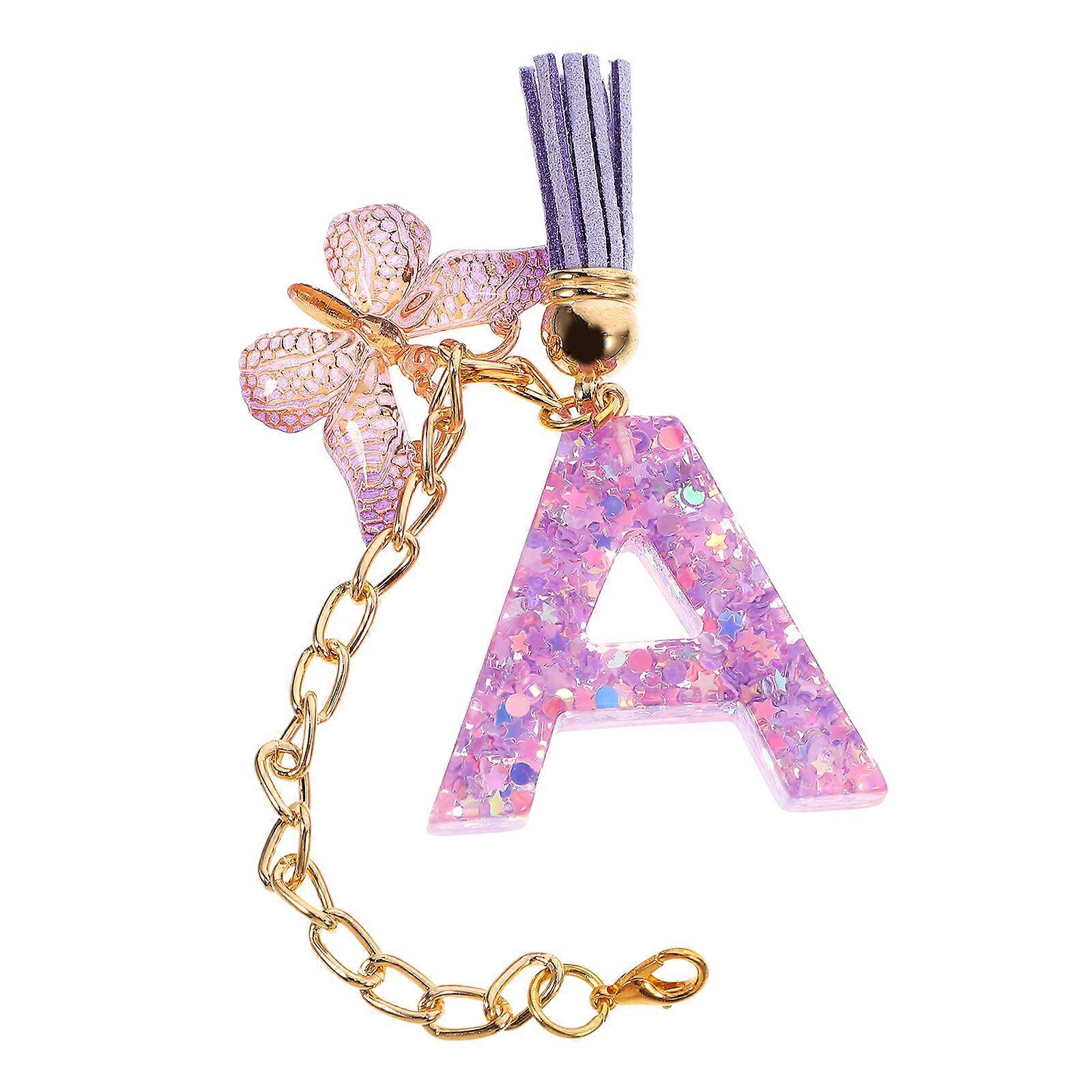 Initial Keychain Purple Butterfly Tassel Key Rings High-End Design Everyday Use Women 1Pcs
