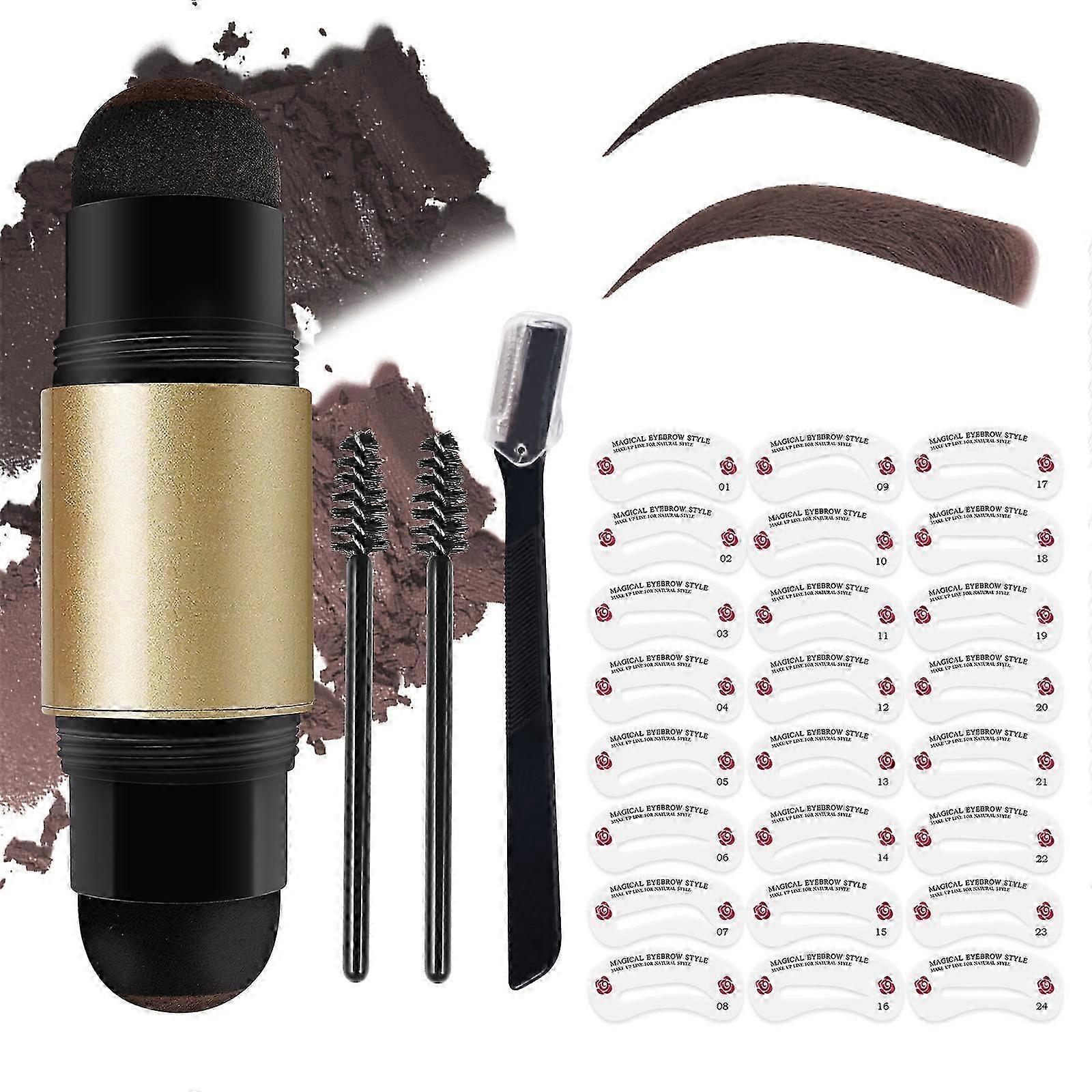 Kit de pochoir de tampon de sourcils, tampon de sourcils imperméable et 24 pochoirs à sourcils réutilisables, 2 brosses à sourcils et 1 rasoir à sourcils