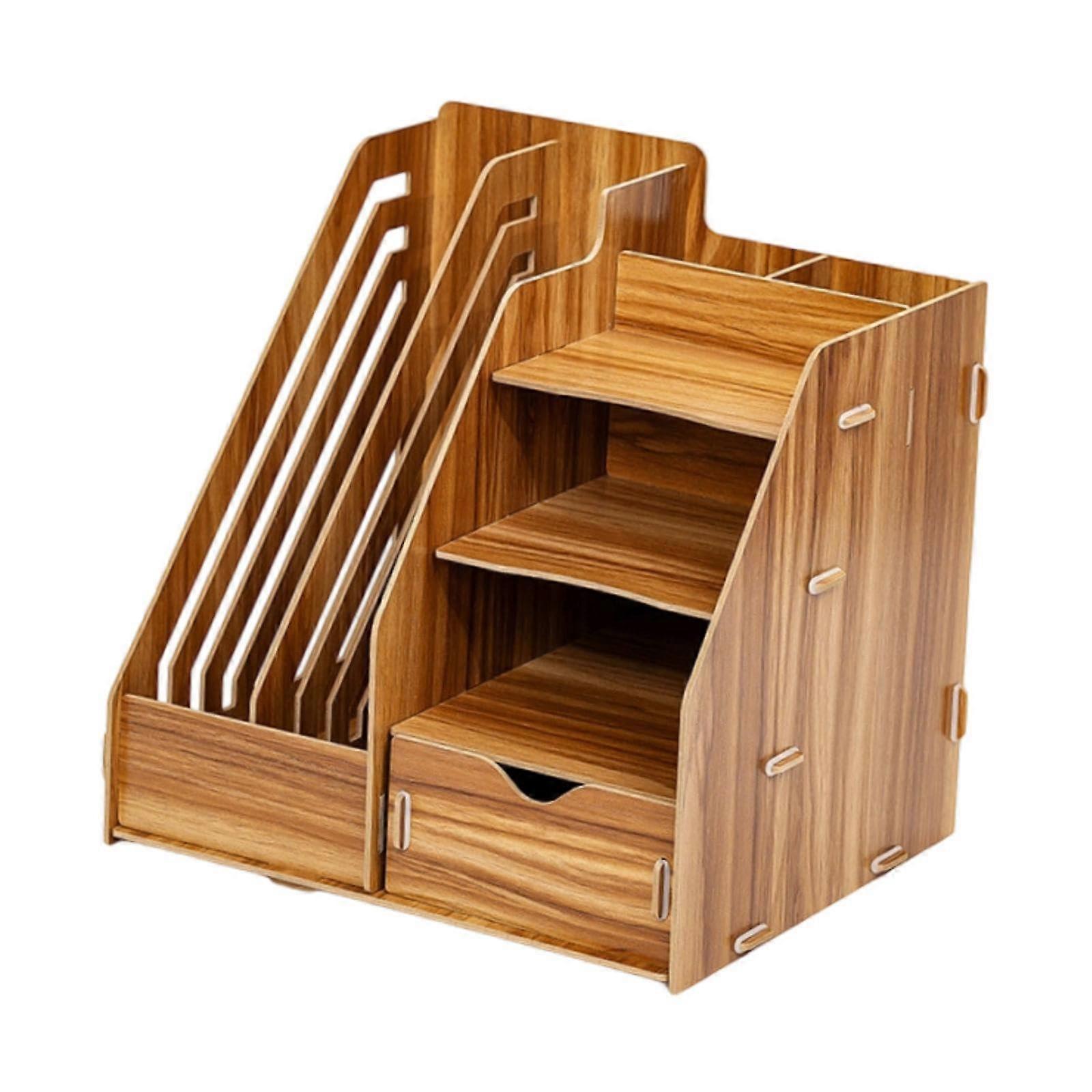 Wooden shelf for desk files and documents, brown
