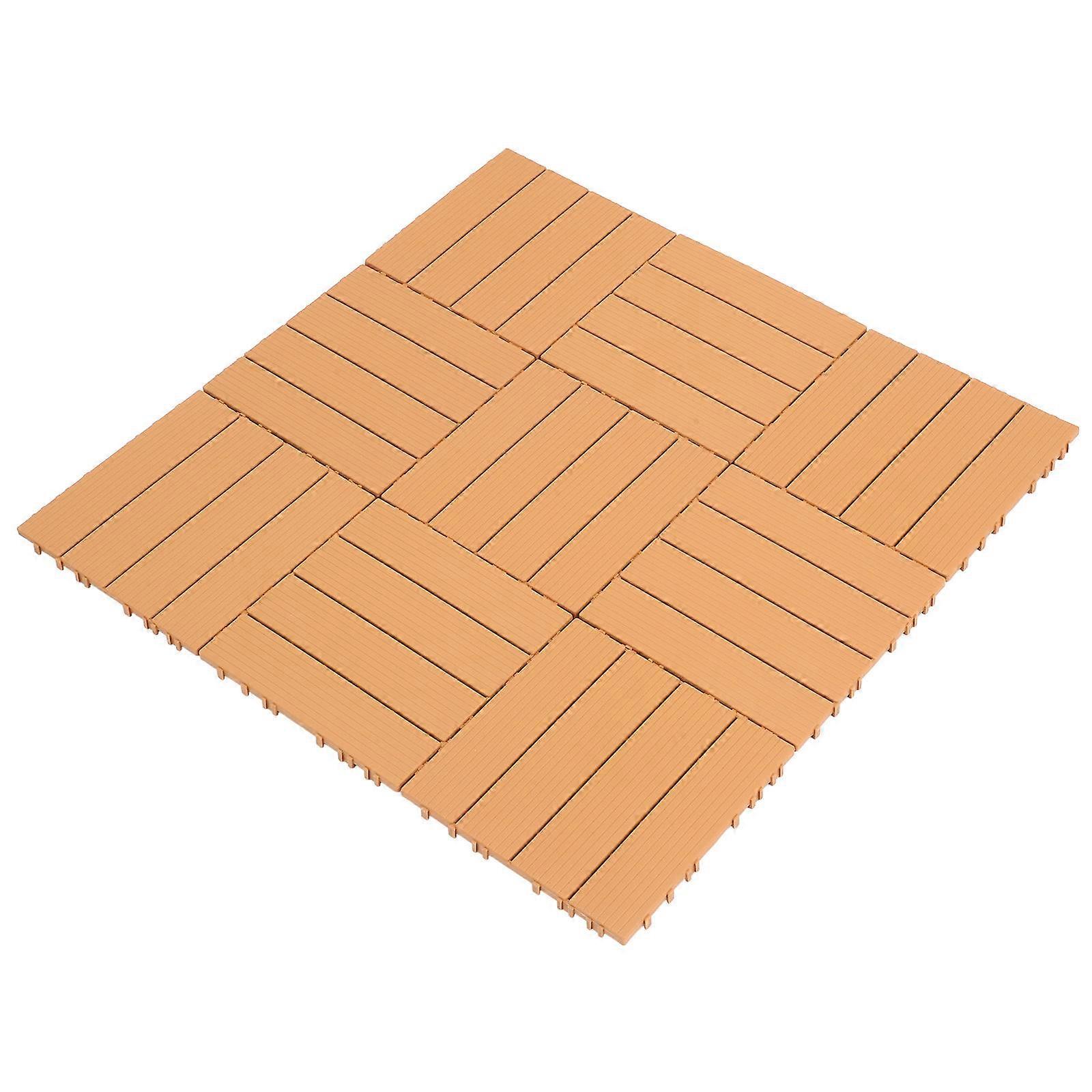 Imitation Wood Interlocking Decking Floor Balcony Deck Tile Outdoor Use Break-resistant Anti-deformation 11Pcs