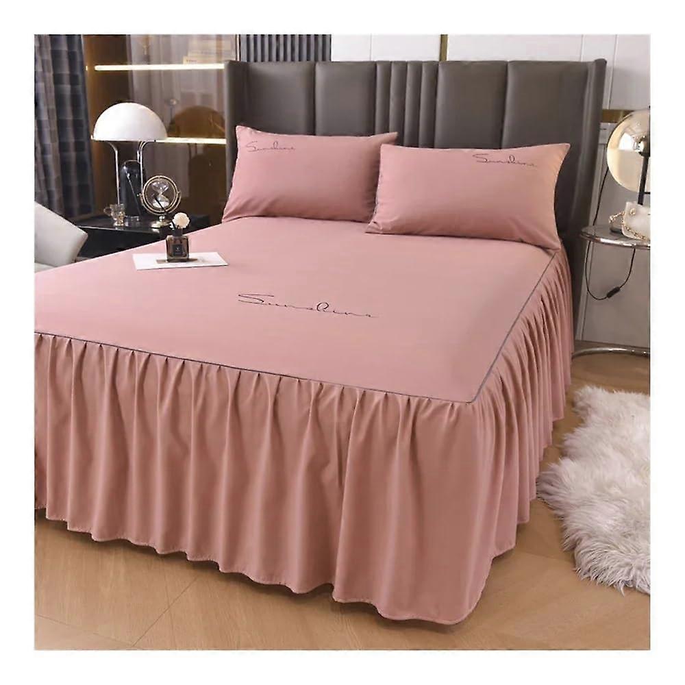 1 x solidcolor bed skirt with four corners and elastic band, embroidered, skirt, Queen/King Size (Dousha, 180 x 200 x 45 cm, 1 piece)