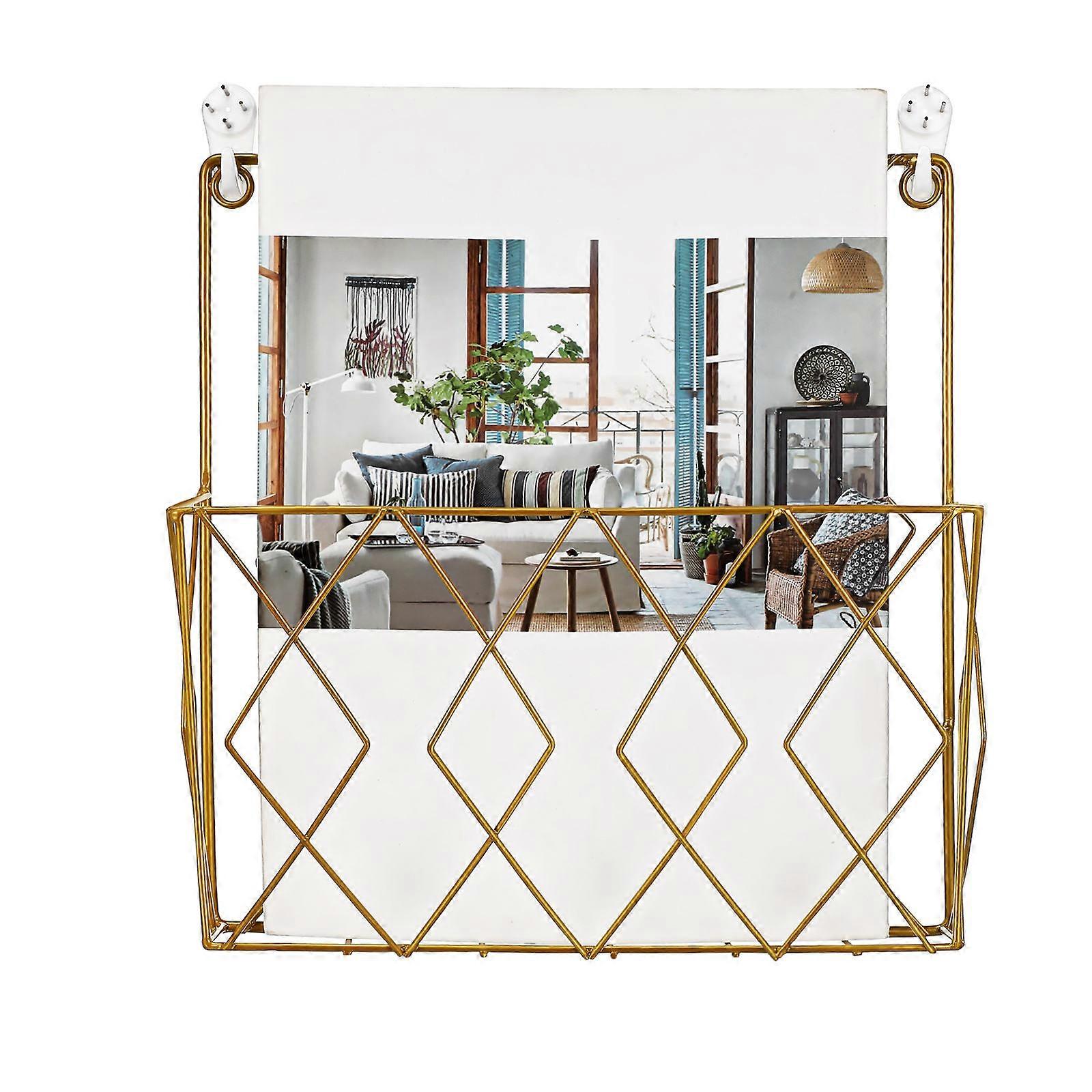 Book Baskets Wire Frame Magazine Rack Modern Sleek Metal File Holder 1Pack Golden 26.00X25.00X7.00CM