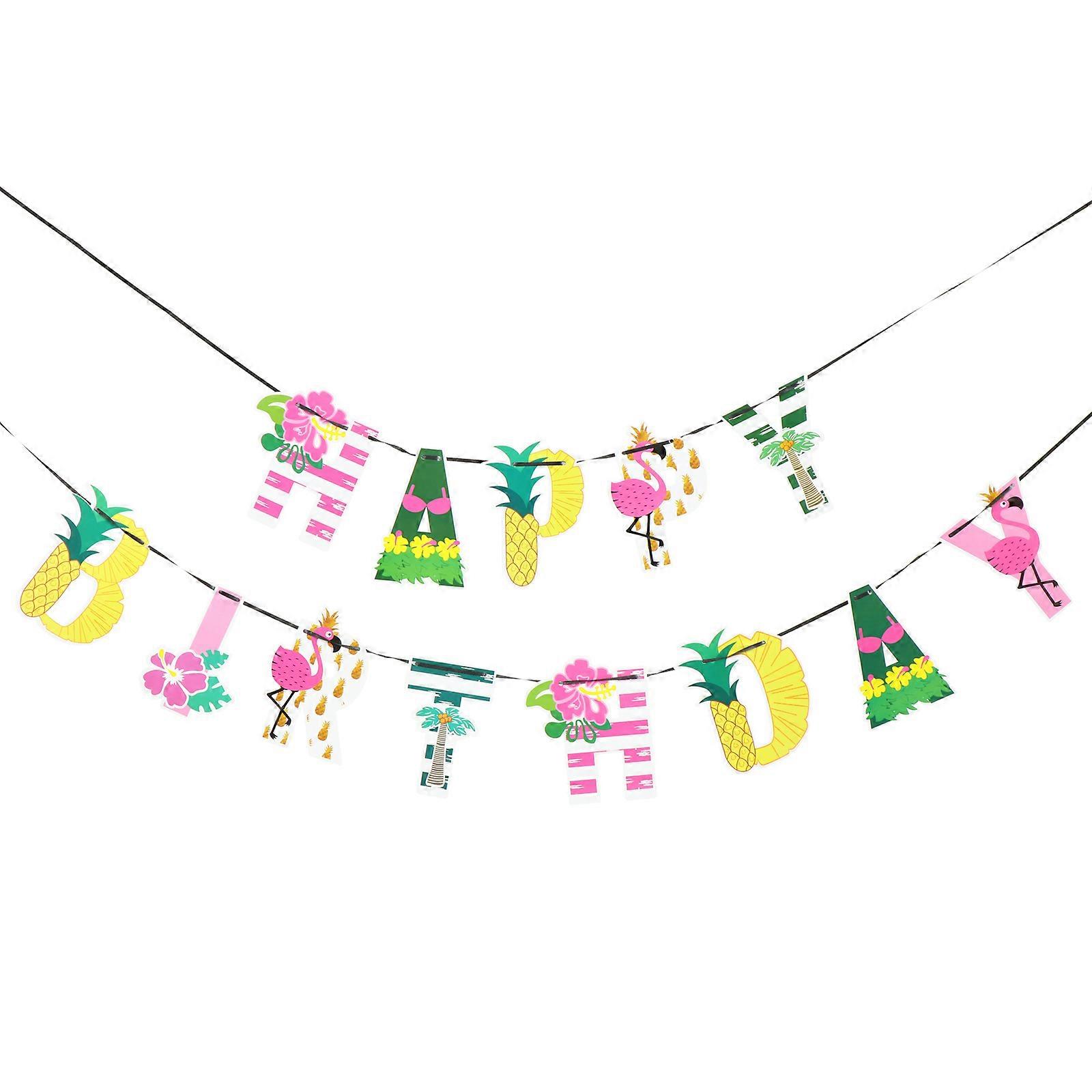 Hawaiian Birthday Banner Summer Celebration Party Theme Multi Colored Rectangular Flags 1Set