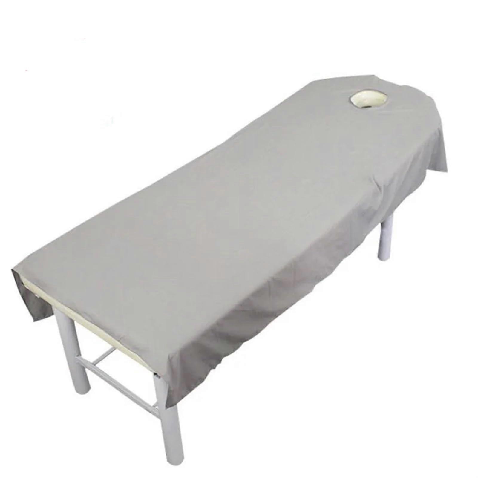 Massage table cover Solidcolor polyester for beauty salons, comfortable with round breathing hole (Gray, 120x190cm)