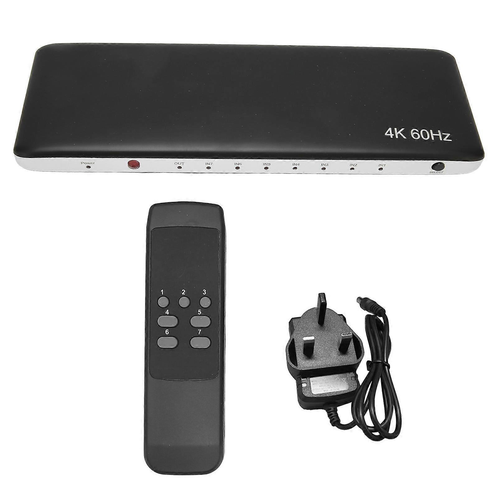 4K 60Hz UHD 3D HDMI 2.0 Switcher - 7 In 1 Out, HDCP 2.2, Easy Install, UK Plug