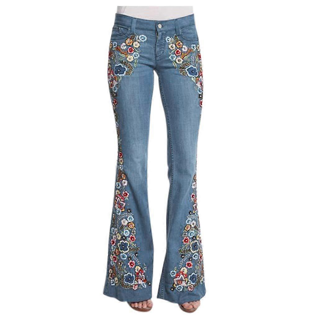 Women's Flared Pants Vintage  Waisted Classic Stretch Jeggings XL Light Blue