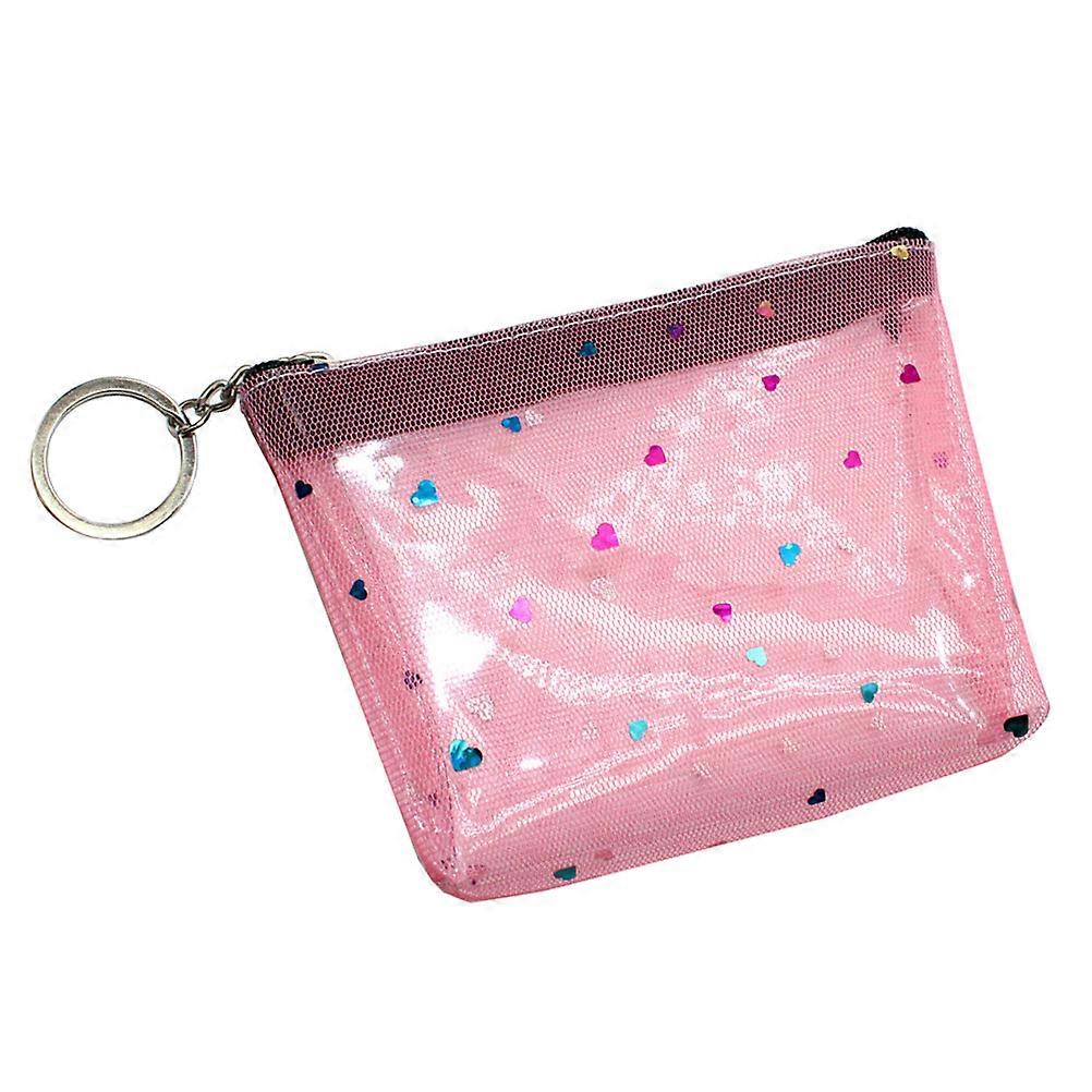 PVC Heart Pattern Coin Bag Fashion Translucent Net Change Purse Creative Money Bag Pocket Purse with Zipper Watermelon Red