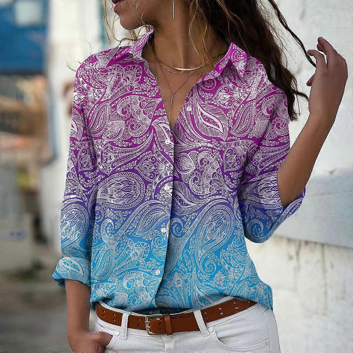 Paramecium Stampa Donne Camicetta Primavera Autunno Femme Ufficio Lady Button Up Turn Down Colletto Camicie