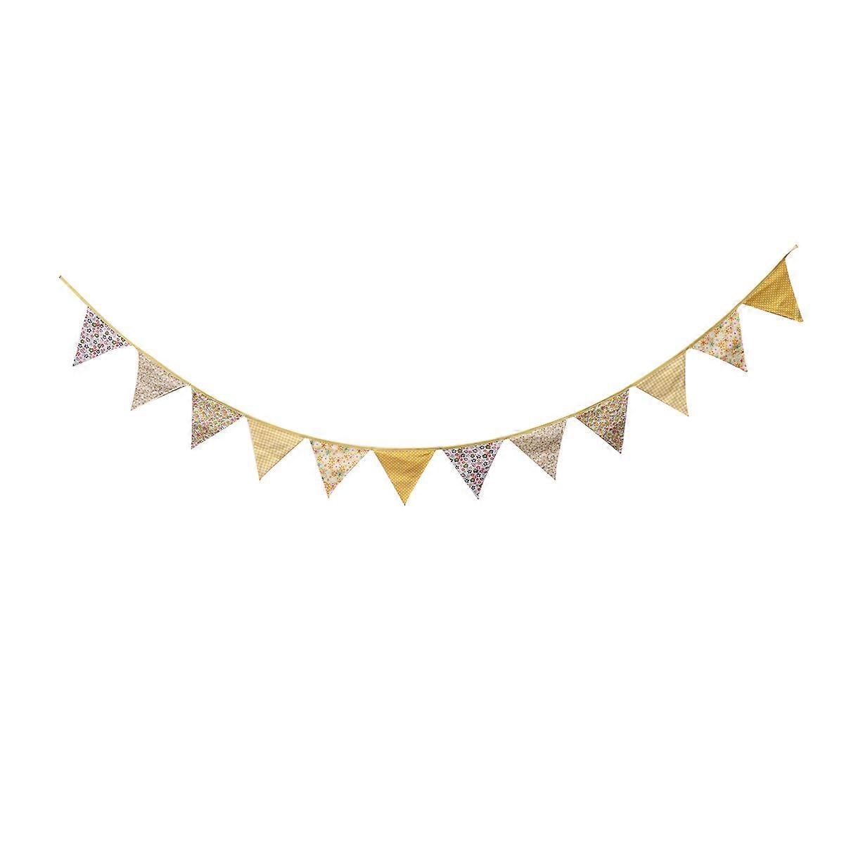Pennant Bunting Garland Yellow Grids Floral Triangle Banner Flags Cotton Fabric Hanging Decoration for Home Party 12 Triangle Flags