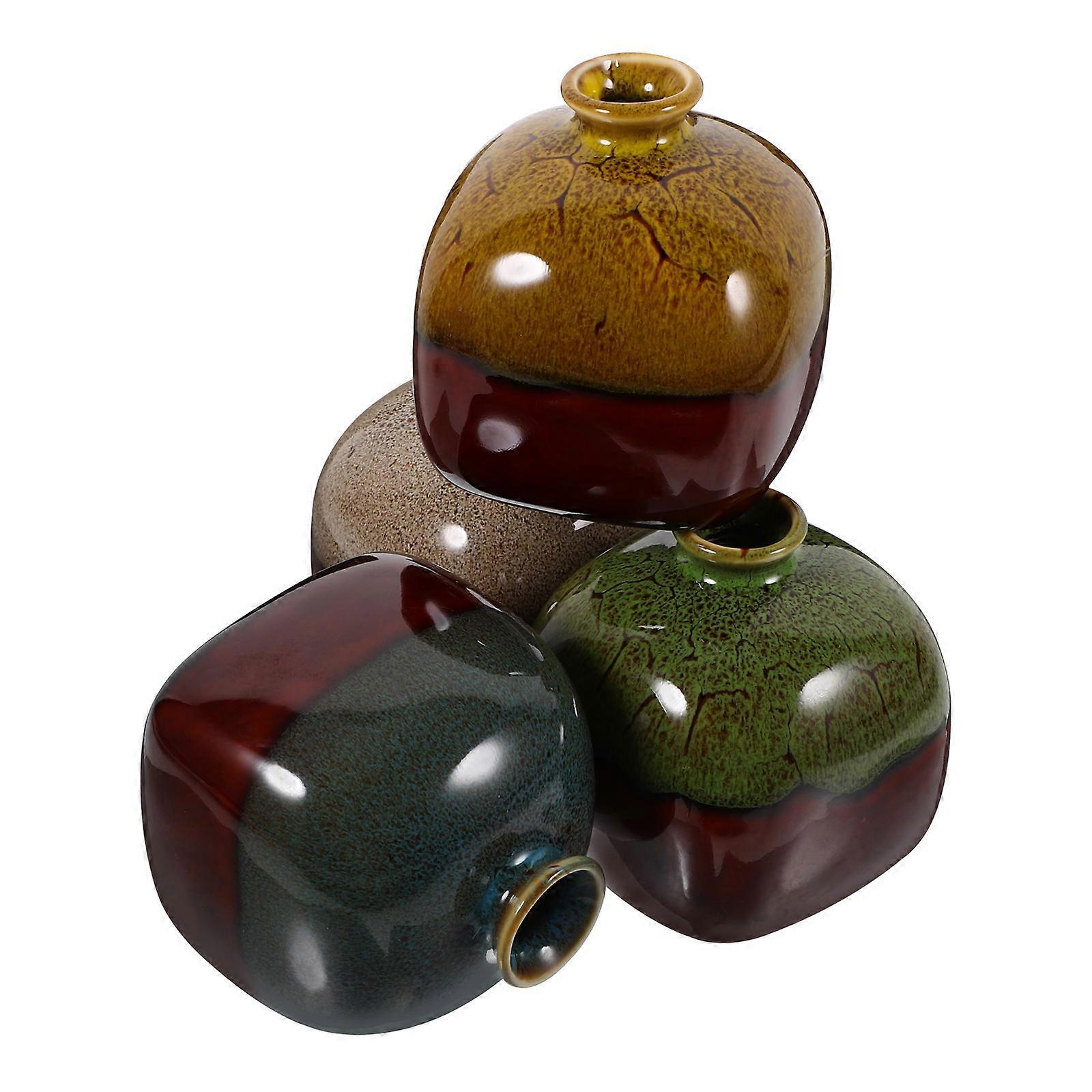 Decorative Miniature Ceramics Vase Hydroponic Flower Container Simple Design 7.50X7.50X7.50CM 4Pcs