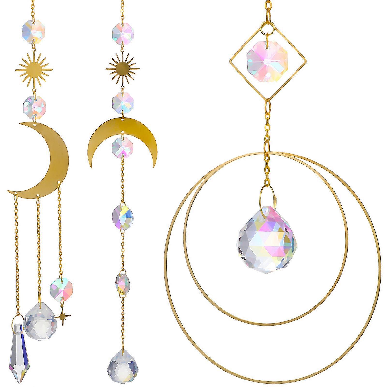 Crystal Sun Catchers with Moon and Prism Pendant for Home Window Garden Decoration Assorted Color