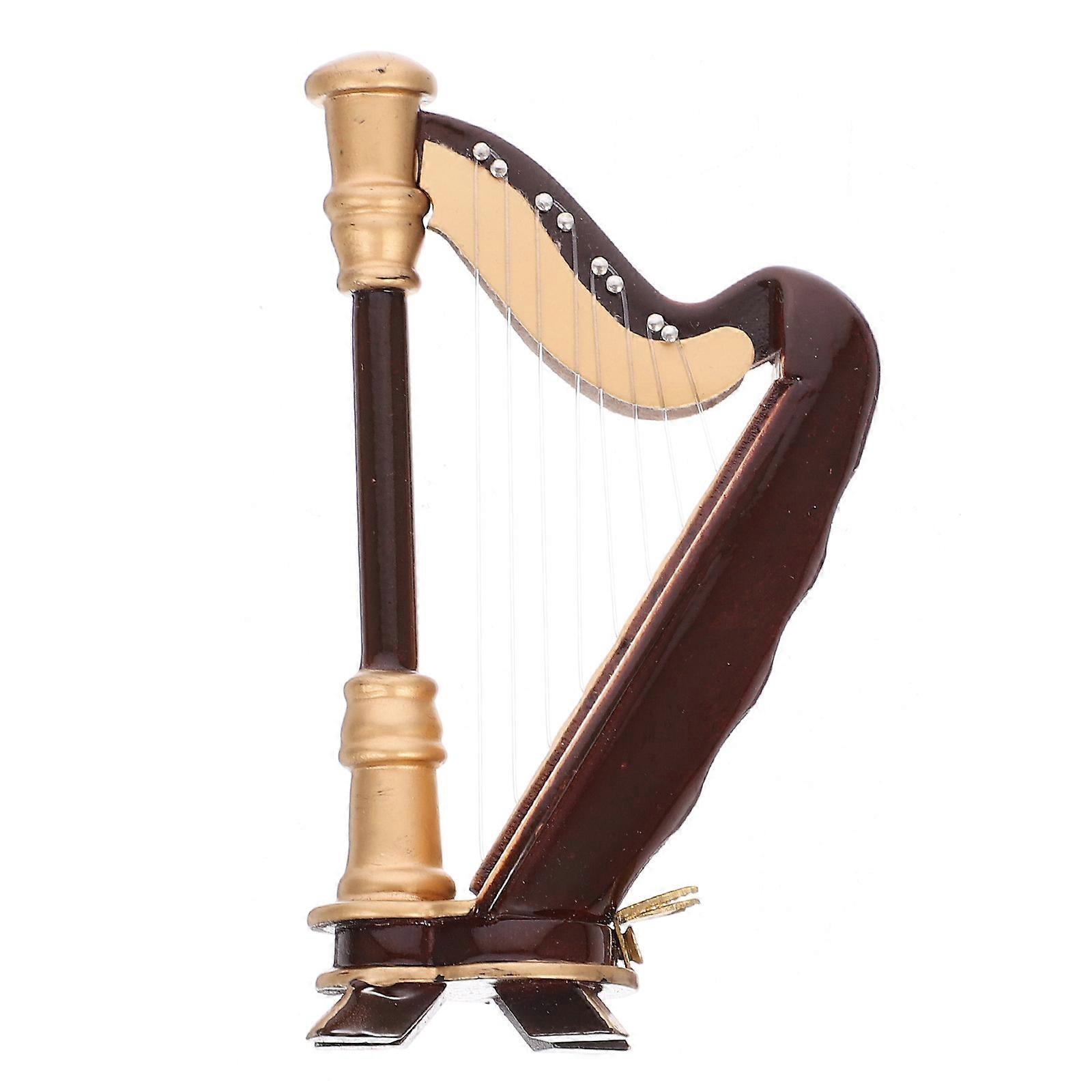 Mini Harp Model with Storage Box – Wooden Musical Instrument Ornament for Home & Office Decor