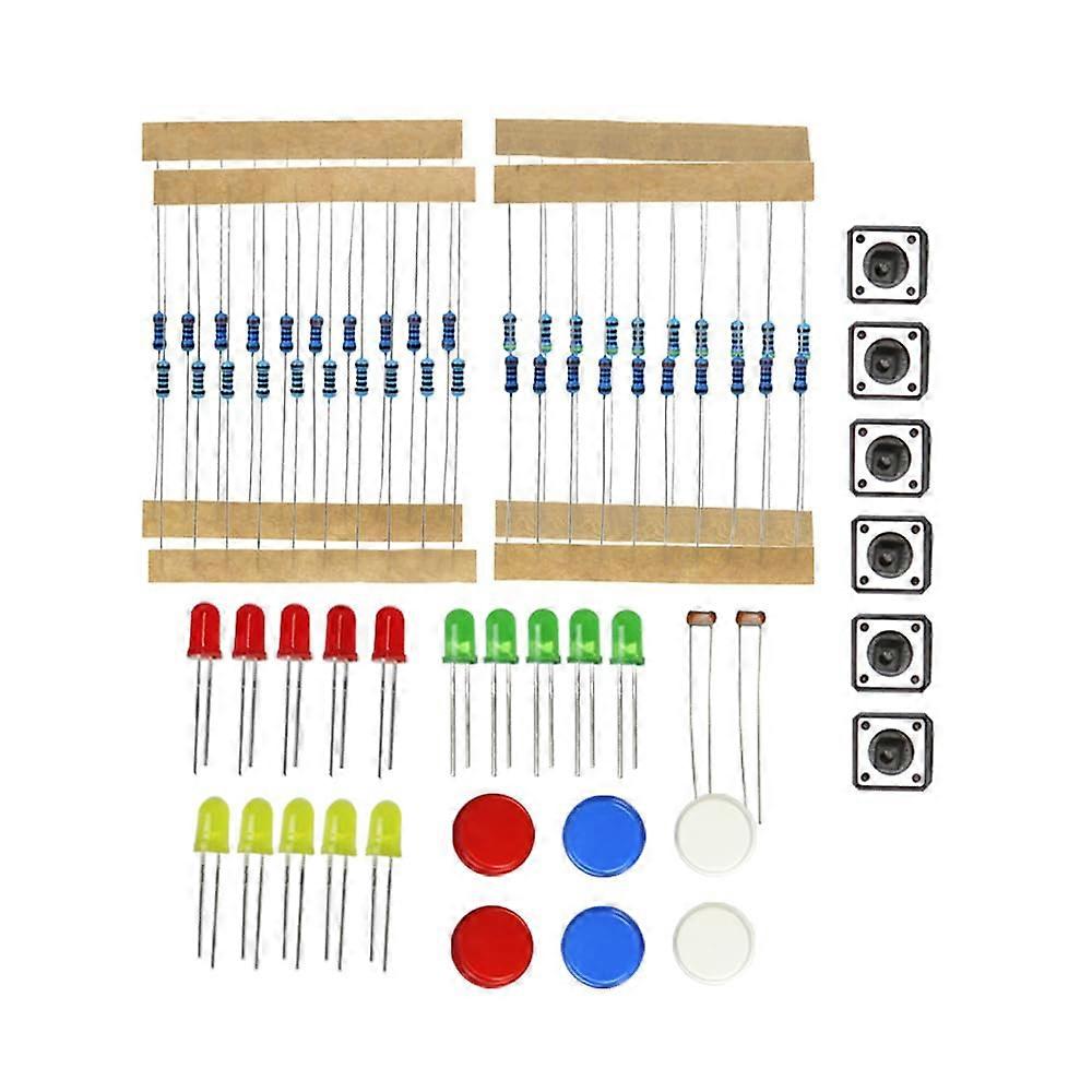 Electronic Components Starter Kit With Mini 400 Holes Breadboard, LED Lights, Resistors, and Button Caps for Learning Electronics