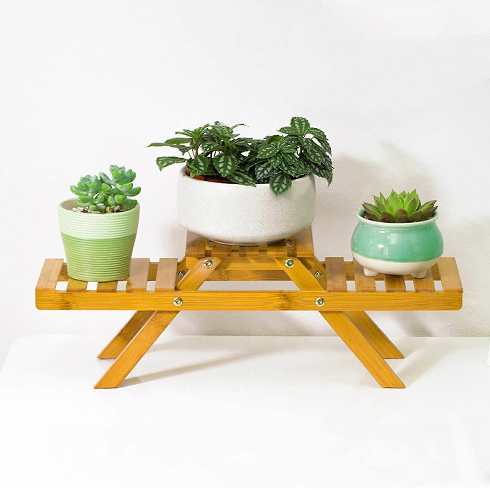 Indoor Plant Stand, 2Tier Bamboo Stand, Small Display Rack for Succulent Pots, Solid and Sturdy Corner Stand for Office, Single Color, 52x15x16cm