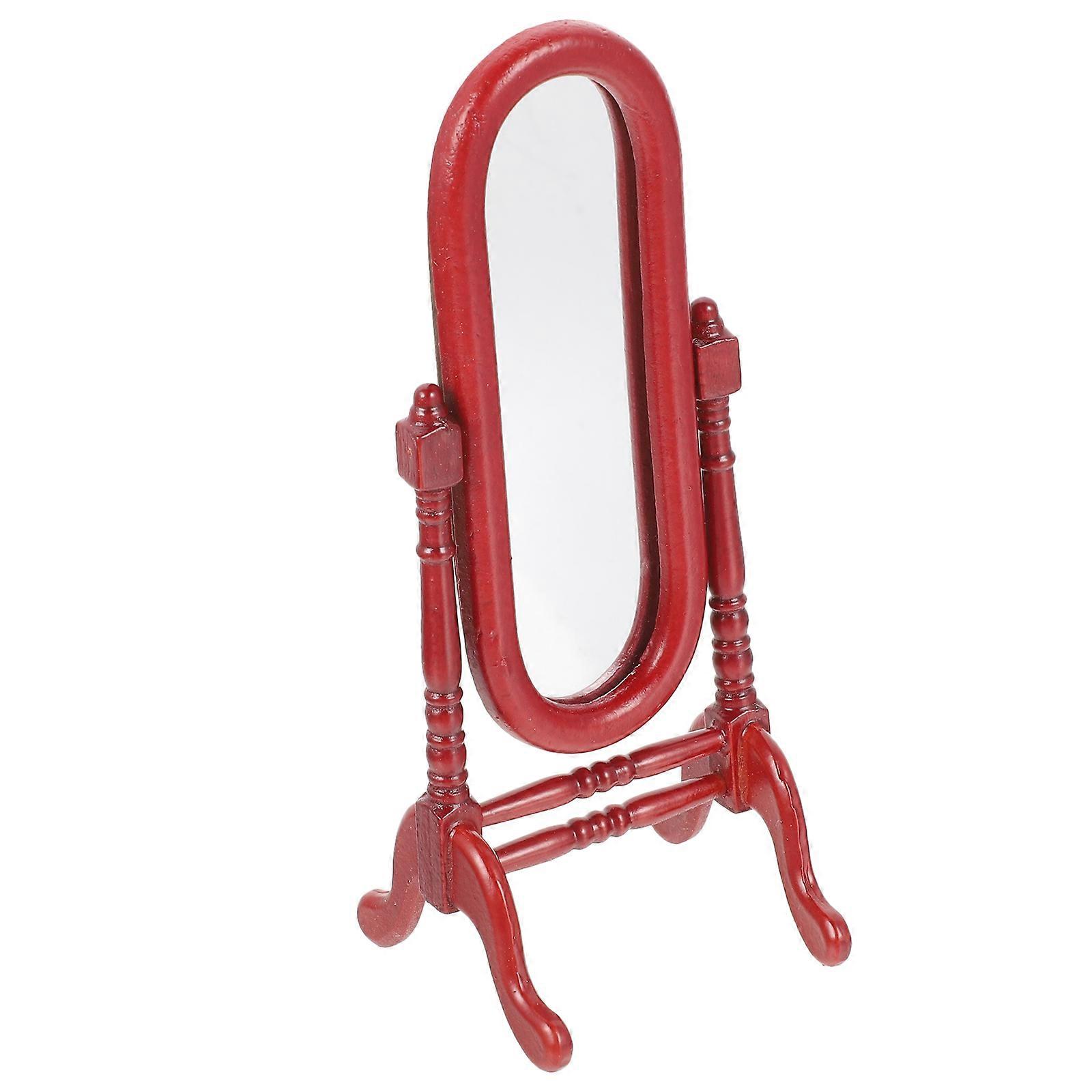 Miniature Decorative Dressing Mirror for Doll House Accessories in Dark Red 1/12 Scale