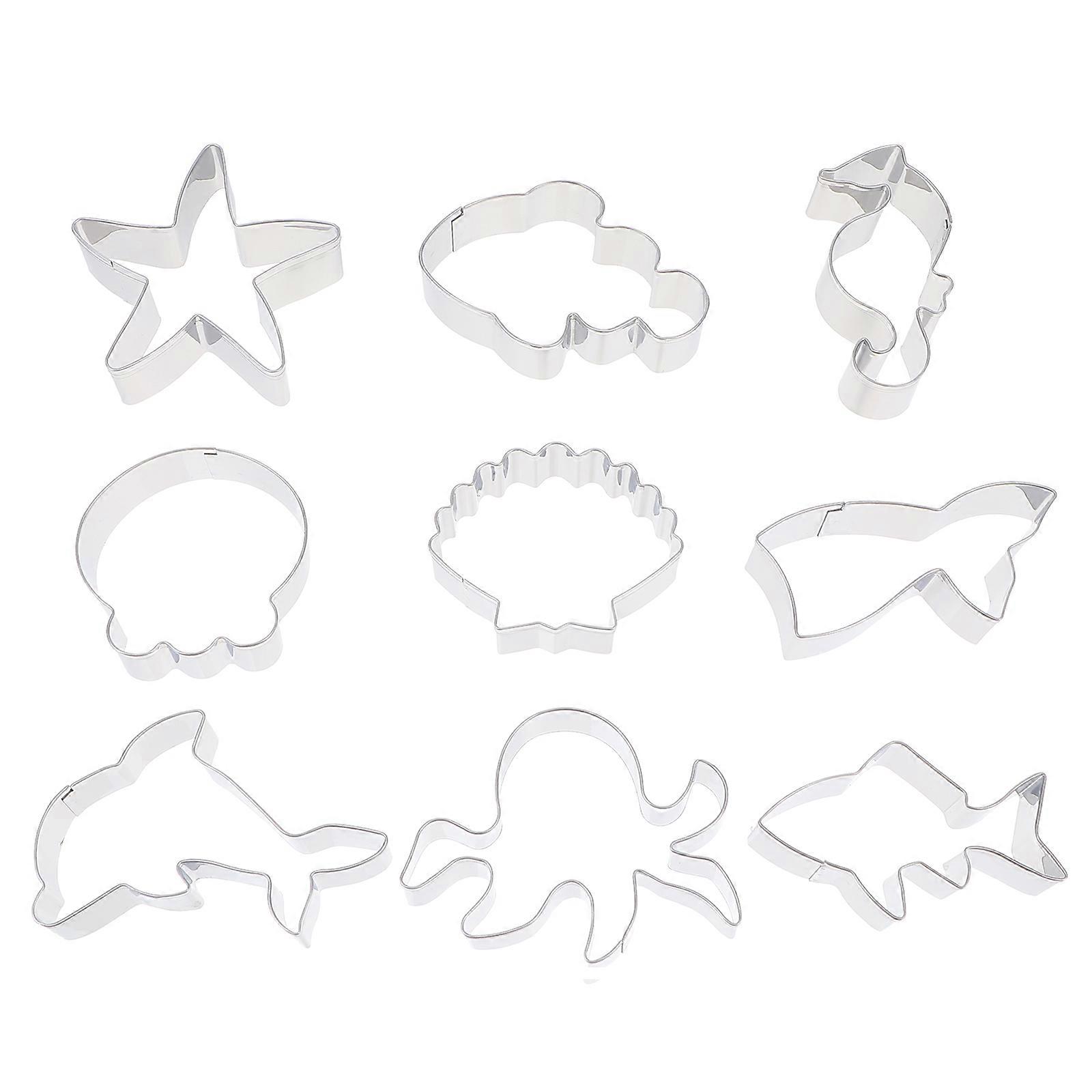 Stainless Steel Biscuit Molds Set Ocean Series Shapes Including Shell, Dolphin, Octopus, Fish Tail, and Clownfish for Baking Lovers